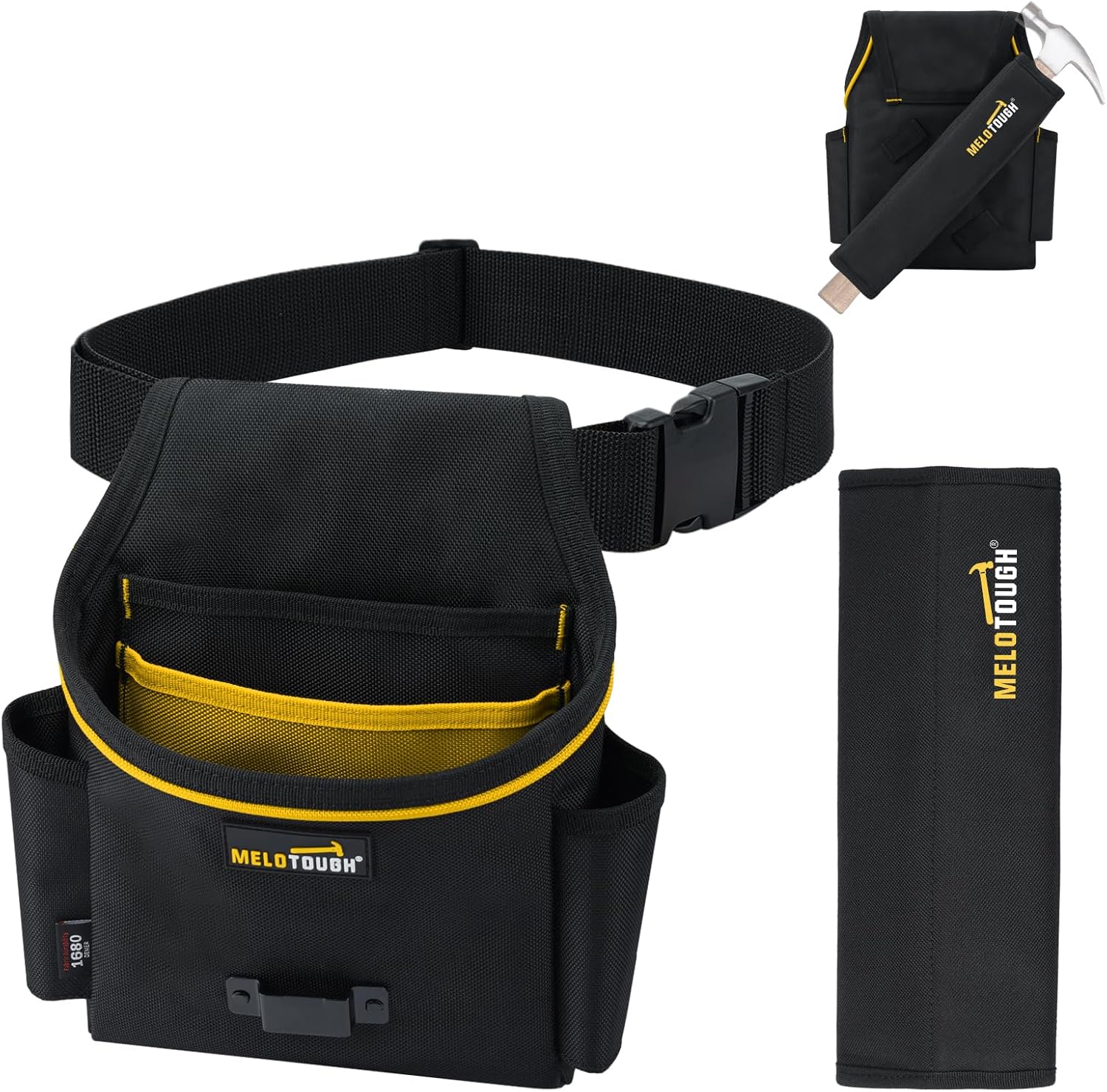 MELOTOUGH Tool Belt Pouches with Detachable Hammer Holster, Utility Electrician Tool Pouch with 2-Inch Wide Adjustable Belt for Electrician, Carpenter, Construction