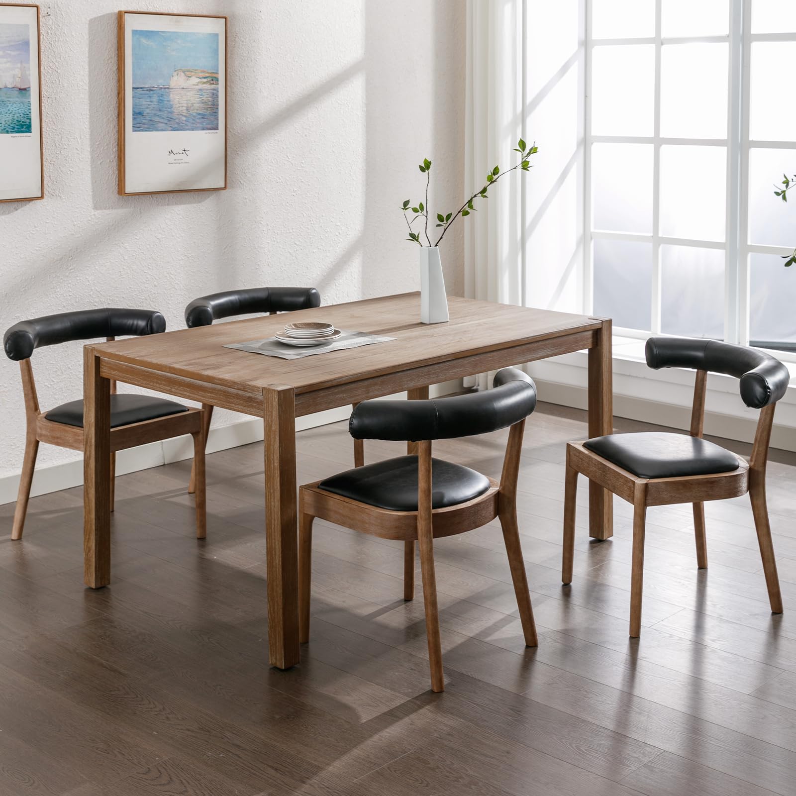 chairus Mid Century Dining Room Chairs Set of 4 Comfy PU Wooden Side Chairs with Upholstered Curved Open Back Farmhouse Kitchen Chair Sets for Indoor/