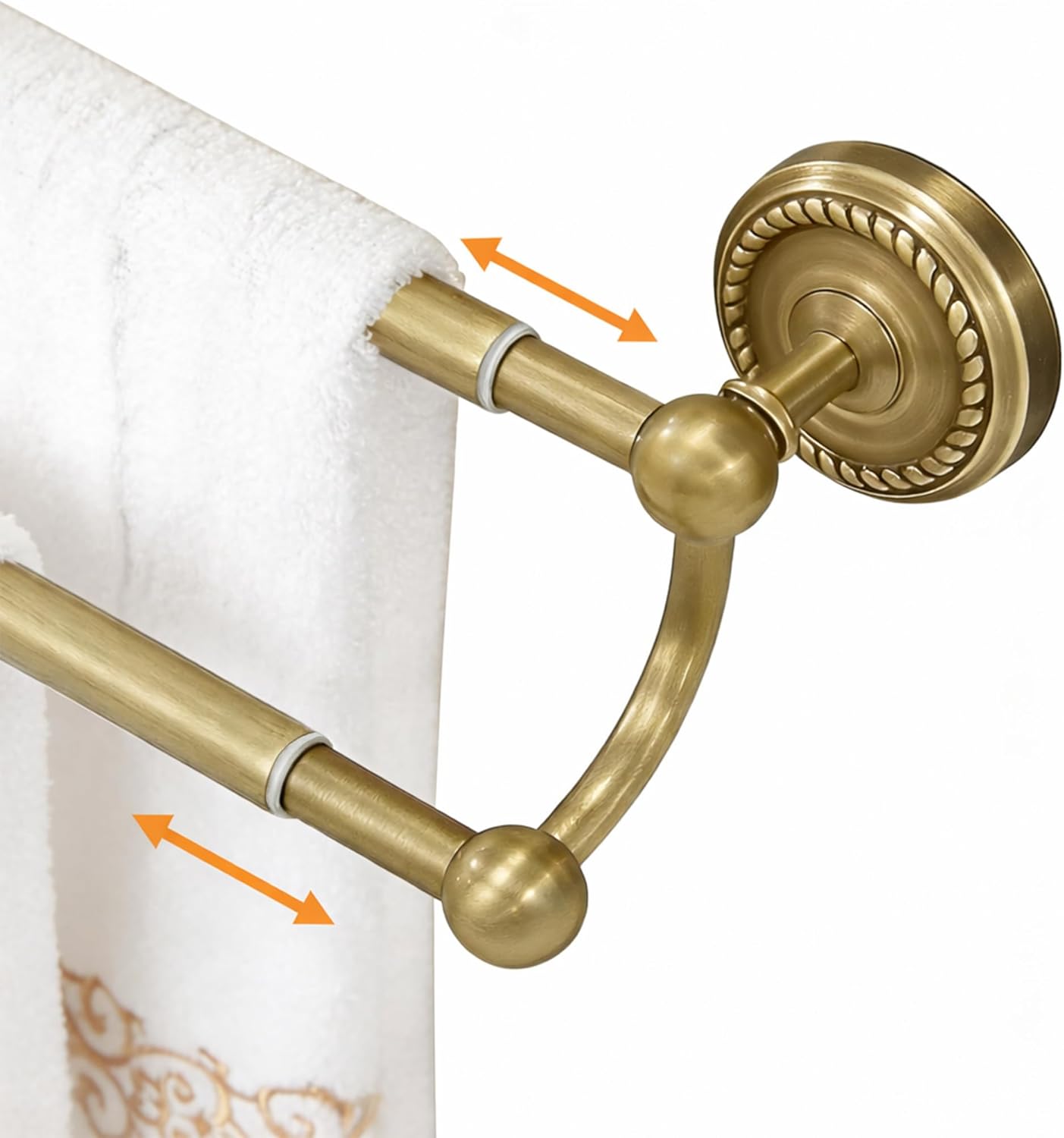Adjustable Double Towel Bar, Antique Brass Wall Mounted Bathroom Towel Rack, 14-25 Inch Heavy Duty Rustproof Brass Towel Rod Holder for Bathroom Kitchen
