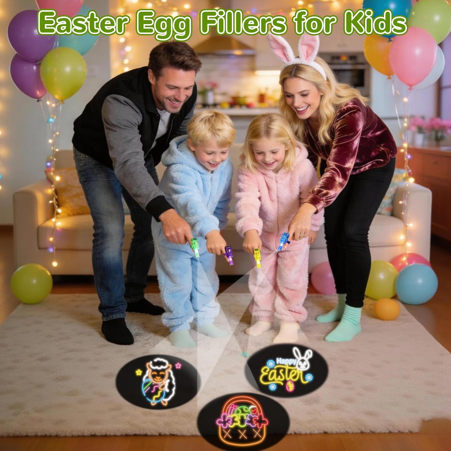 36 Pcs Prefilled Easter Eggs with Light up Finger Lights Toys, Easter Basket Stuffers Party Games, Goodie Bag Fillers, Easter Egg Hunt Party Favors for Boys & Girls