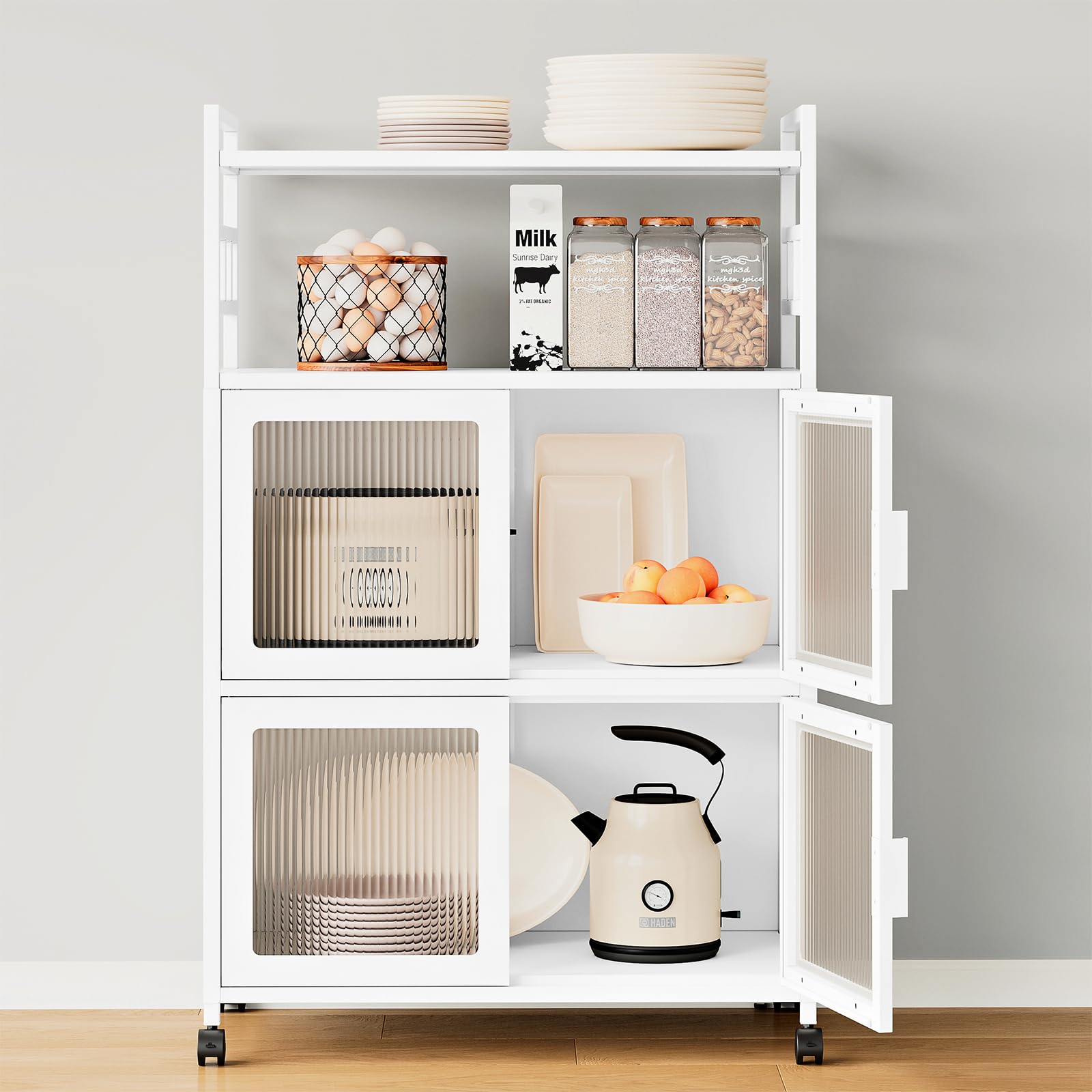 Küchenwagen auf Rollen Aufbewahrungsschrank Metallschrank Küchenschrank Buffetschrank Vitrinenschrank Mehrzweckschrank Aktenschrank Lagerschrank Stahlschrank Rollschrank 80 x 40 x 125cm