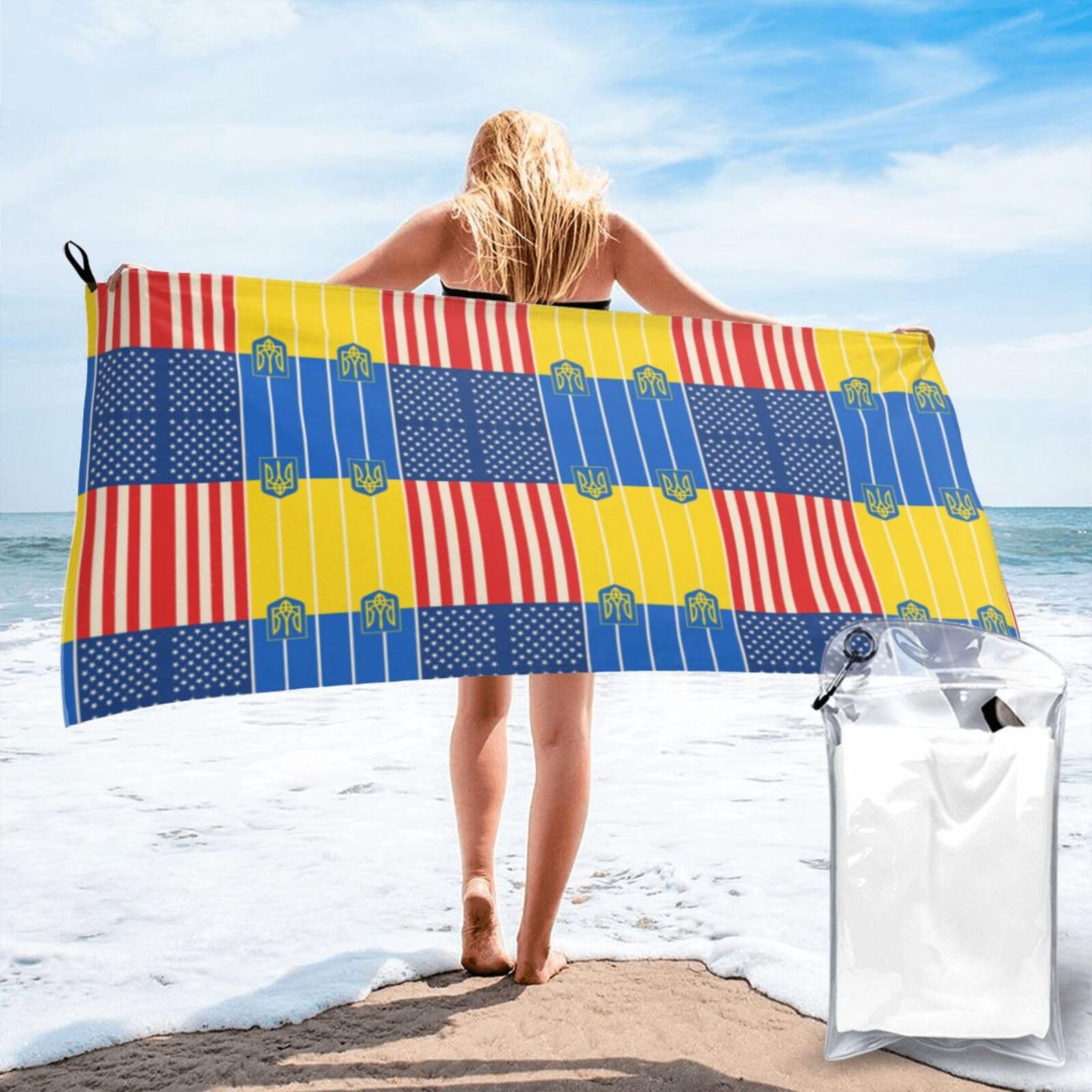 FHIZOAL Usa And Ukraine Quick Dry Towel Microfibre Towel Super Absorbent Ultra Compact Gym Sports Beach Camping Travel