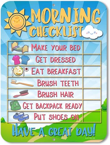Honey Dew Gifts Tabla de recompensas de rutina diaria por la mañana para niños y autismo, calendario de aprendizaje de estaño para niños