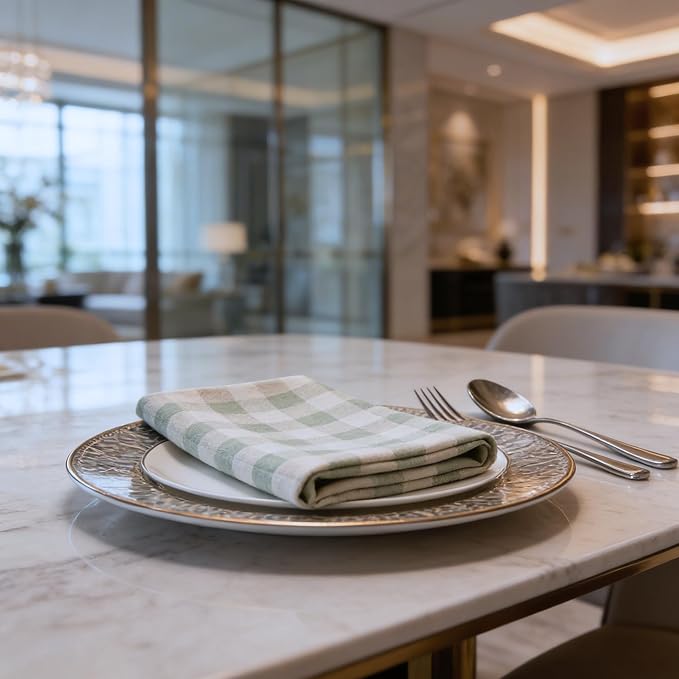 Servilletas de tela 100% algodón, 12 piezas, cuadros, 45x45 cm, verdes miniatura 7