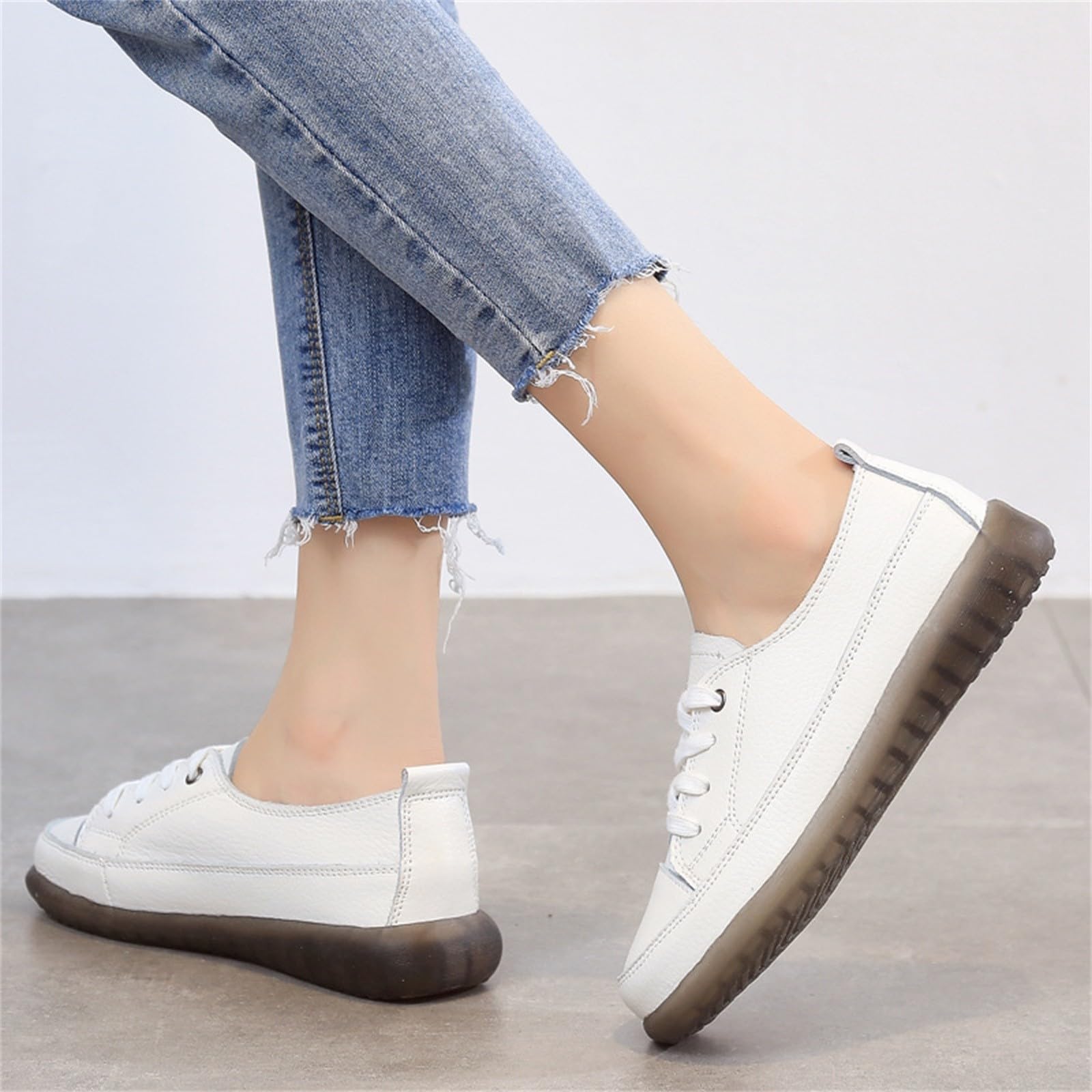 Generisch Mocasines para mujer cómodos zapatos casuales cómodos suaves mocasines planos cómodos zapatos planos con cordones zapatos de barco