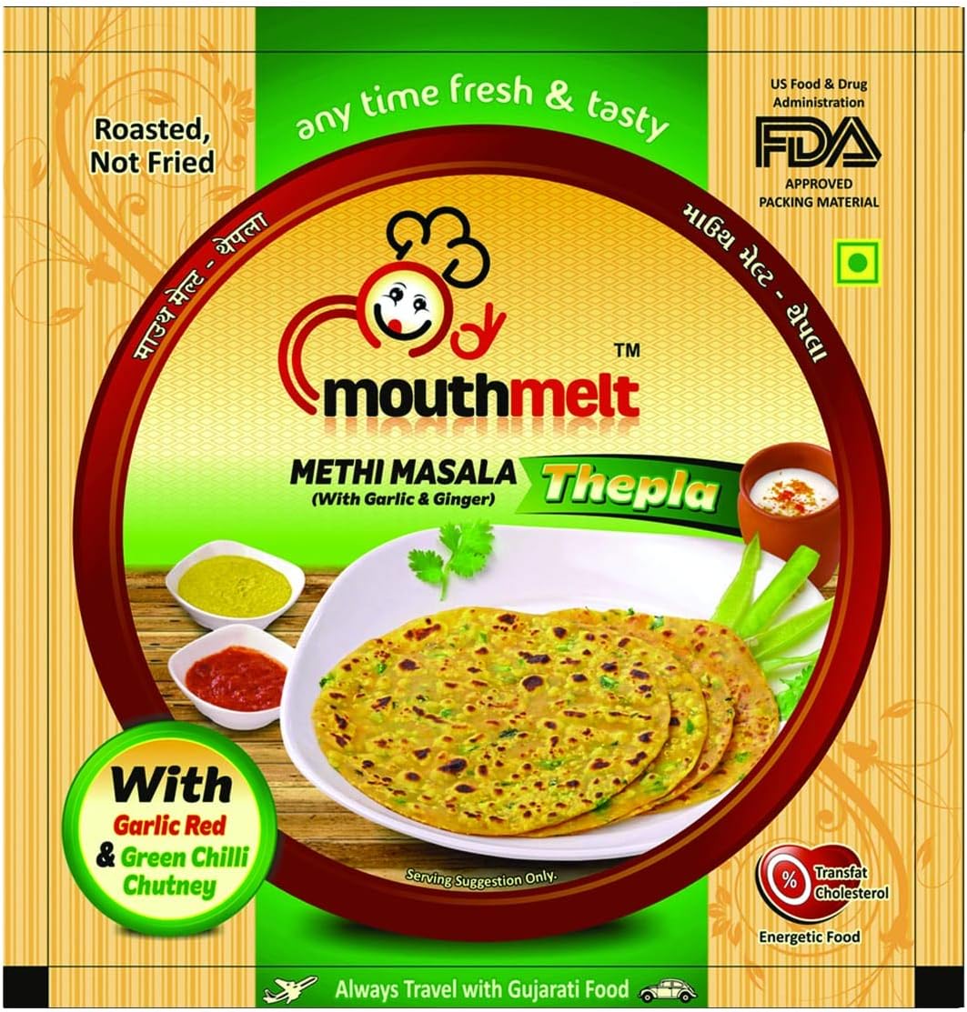 Mouthmelt Methi Masal Soft Thepla (8 Packet Single Flaver) (Ready to Eat,Rosted, Not Fried) (with Garlic & Jinger) Each Packet Contain 115G