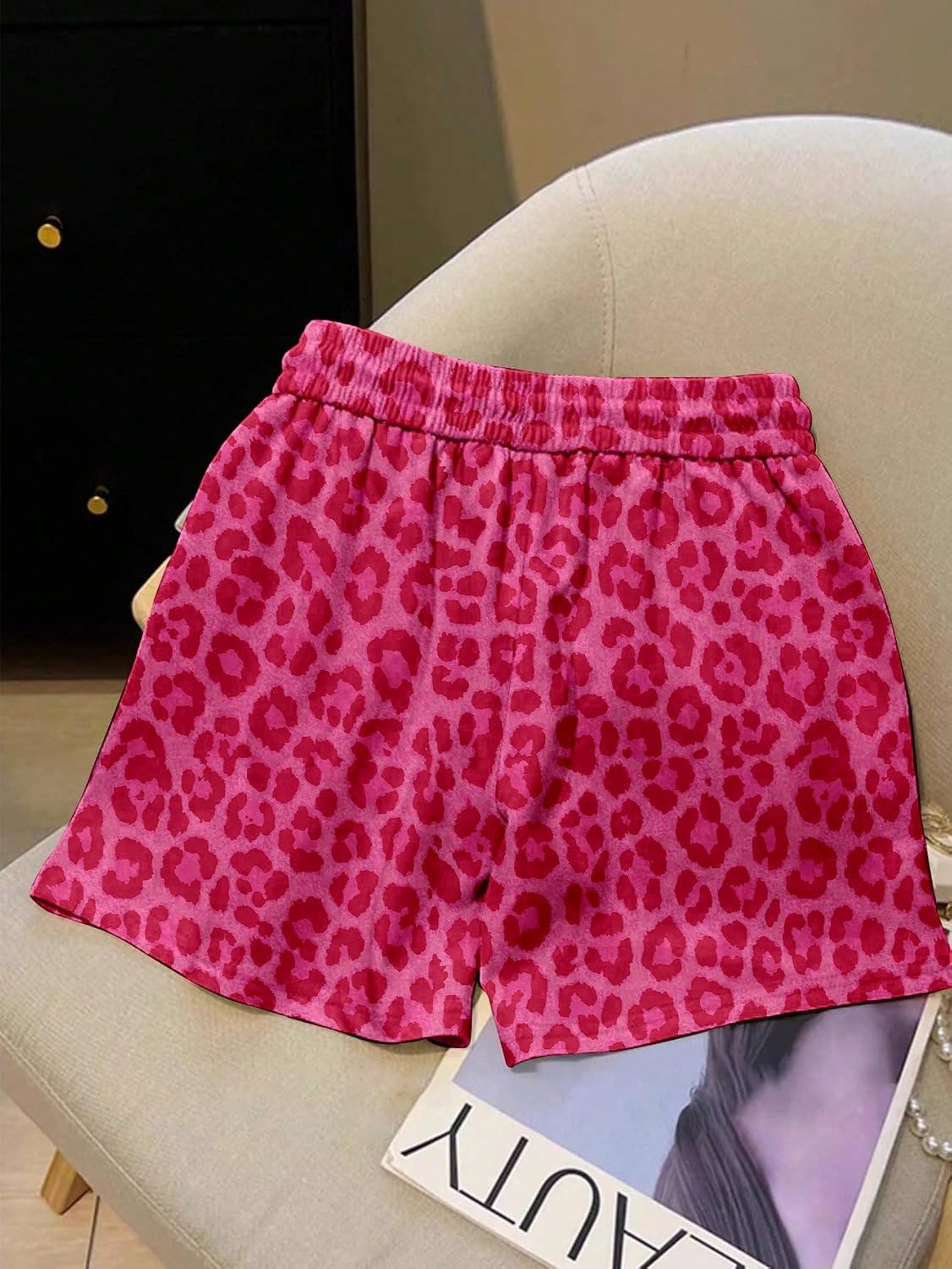 SweatyRocks Women's Leopard Print Drawstring Waist Shorts Summer Casual Loose Boxer Shorts