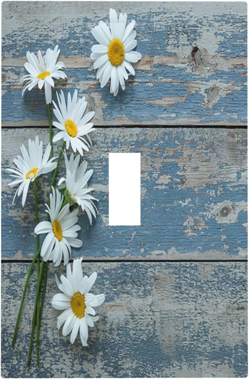 Rustic Daisy Floral Blue Wood Light Switch Cover Decorative