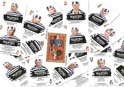 Miniatura 6 de Juego de cartas con temática del Tribunal de La Haya, baraja estándar de 52 cartas con criminales internacionales y terroristas de Rusia, apto para
