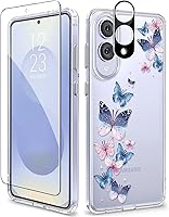 Vista 29 de GVIEWIN Funda protectora para Samsung Galaxy S25, transparente floral, delgada, a prueba de golpes, para mujer, no se pone amarilla, con protector