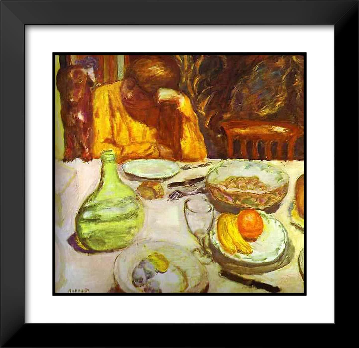 ArtDirect Bonnard, Pierre 21x20 Black Modern Framed Art Print with Double Matting Titled: Marthe Bonnard With Her Dog