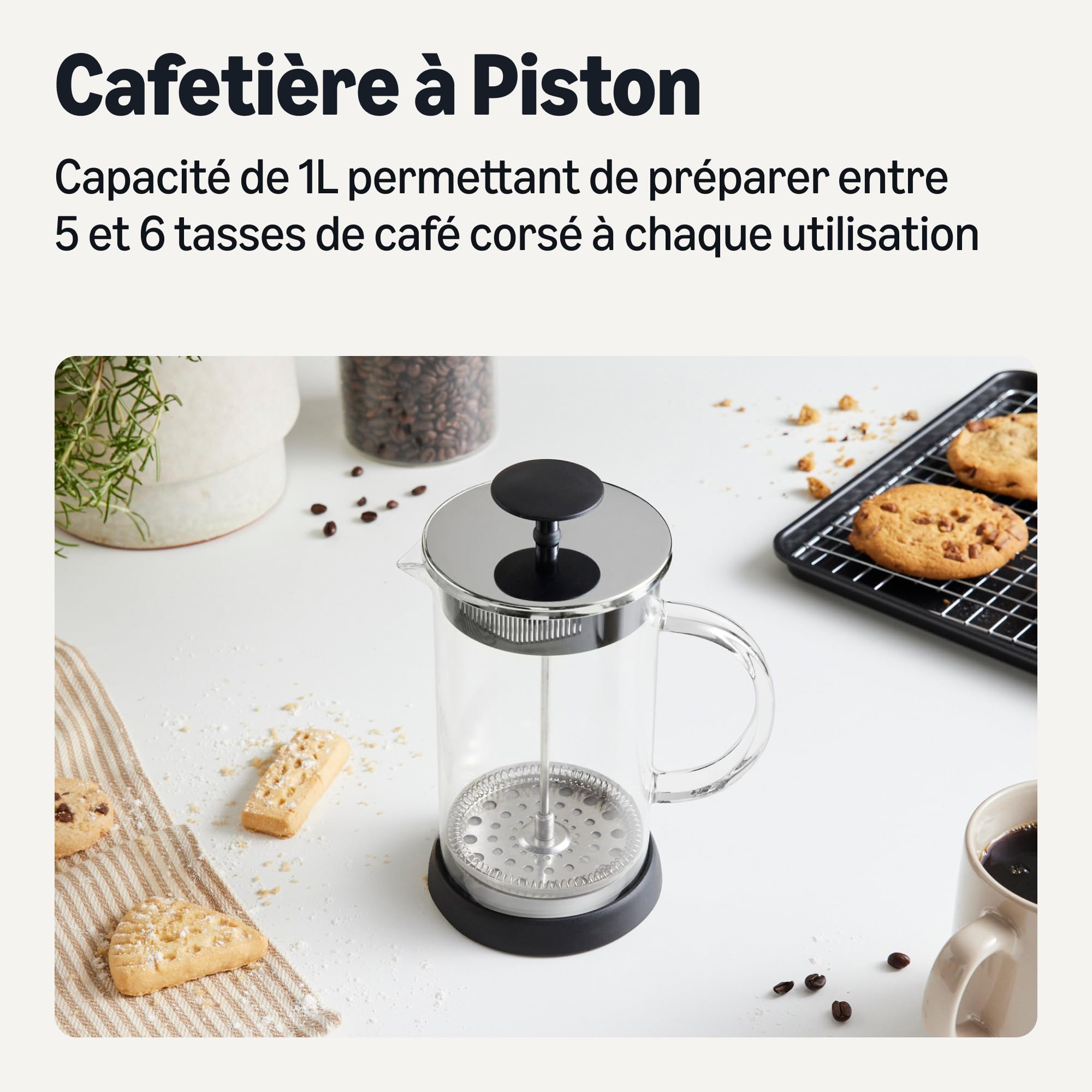 Image secondaire de Cafetière à Piston Amazon Basics en Verre Borosilicaté 1L