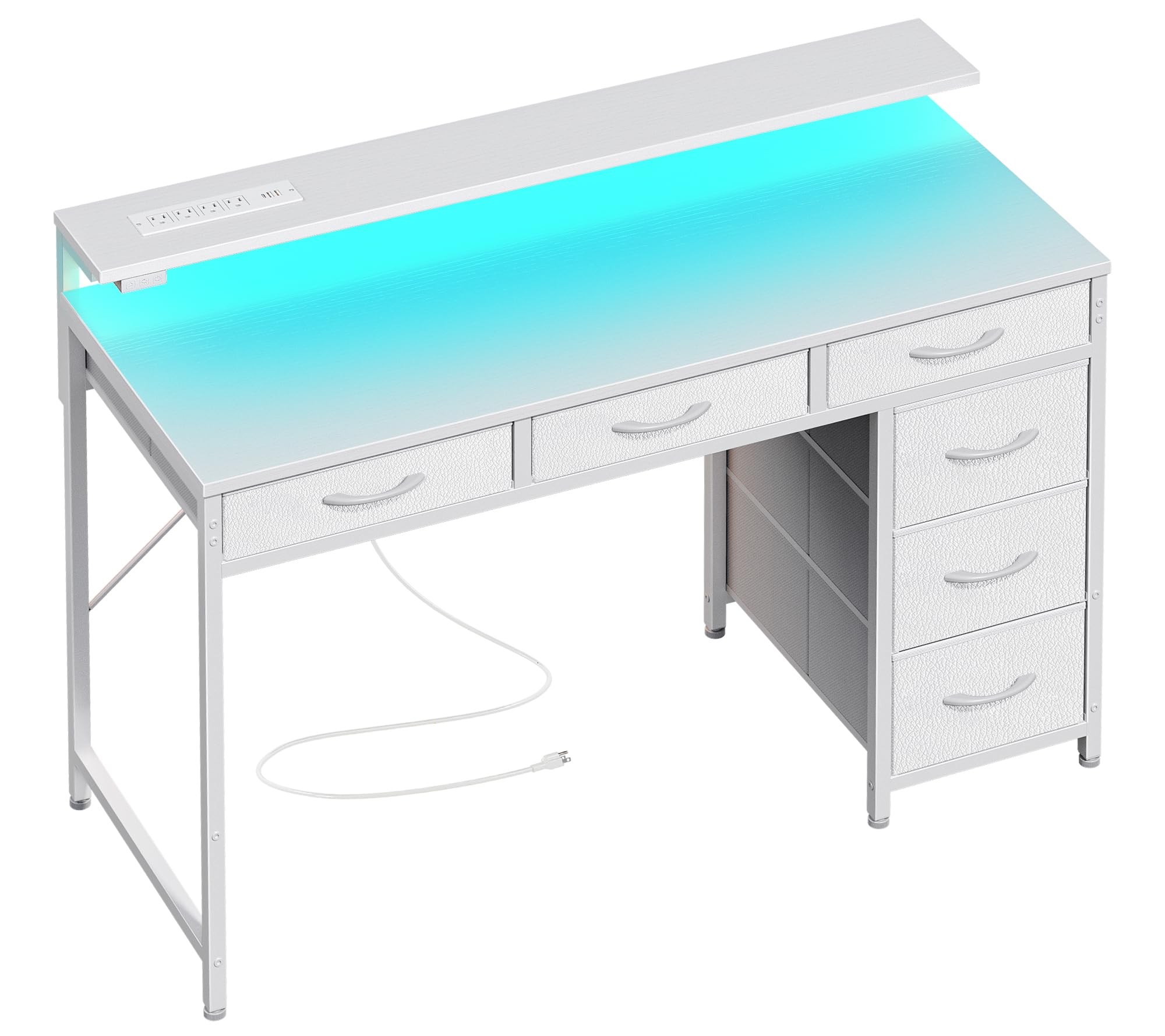 Huuger Gaming Desk with 6 Drawers, Computer Desk with LED Lights Power Outlets and Type-C, 39 Inch Office Desk with Storage, Monitor Stand, Writing