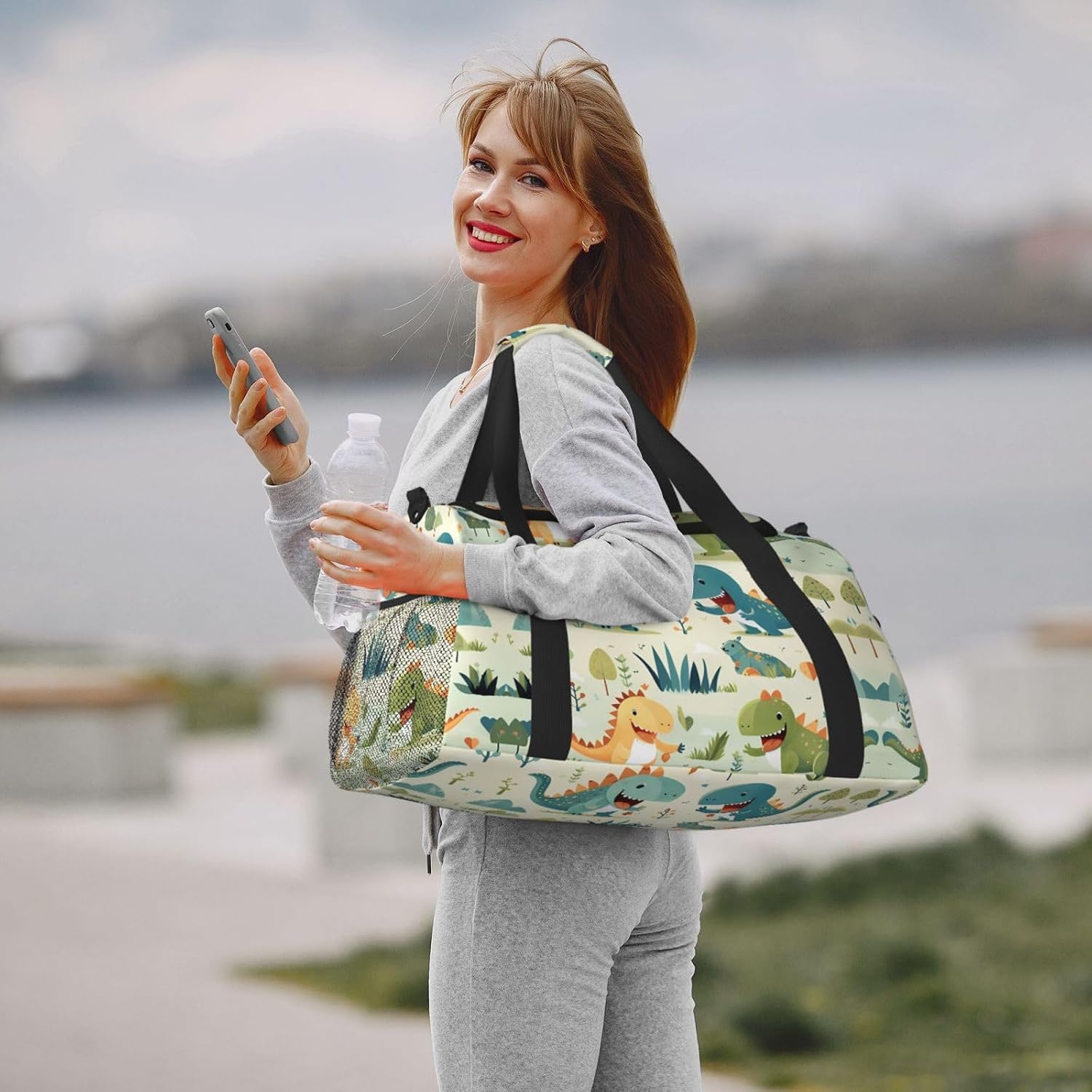 Cute little baby dinosaur Handheld travel bag weekend bag fitness yoga bag suitable for fitness and other scenarios