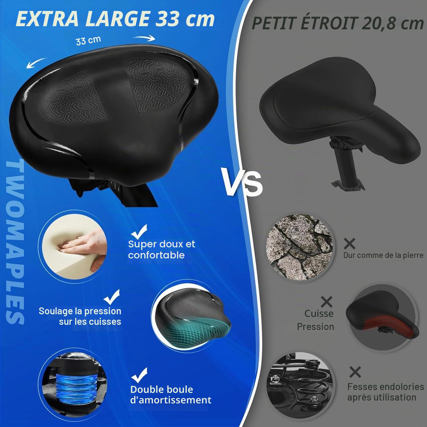Coussin de selle de vélo sans nez pour hommes et femmes - Rembourrage et confort supplémentaires, selle de vélo large, selle surdimensionnée confortable pour vélos Peloton, vélos d'exercice, vélos