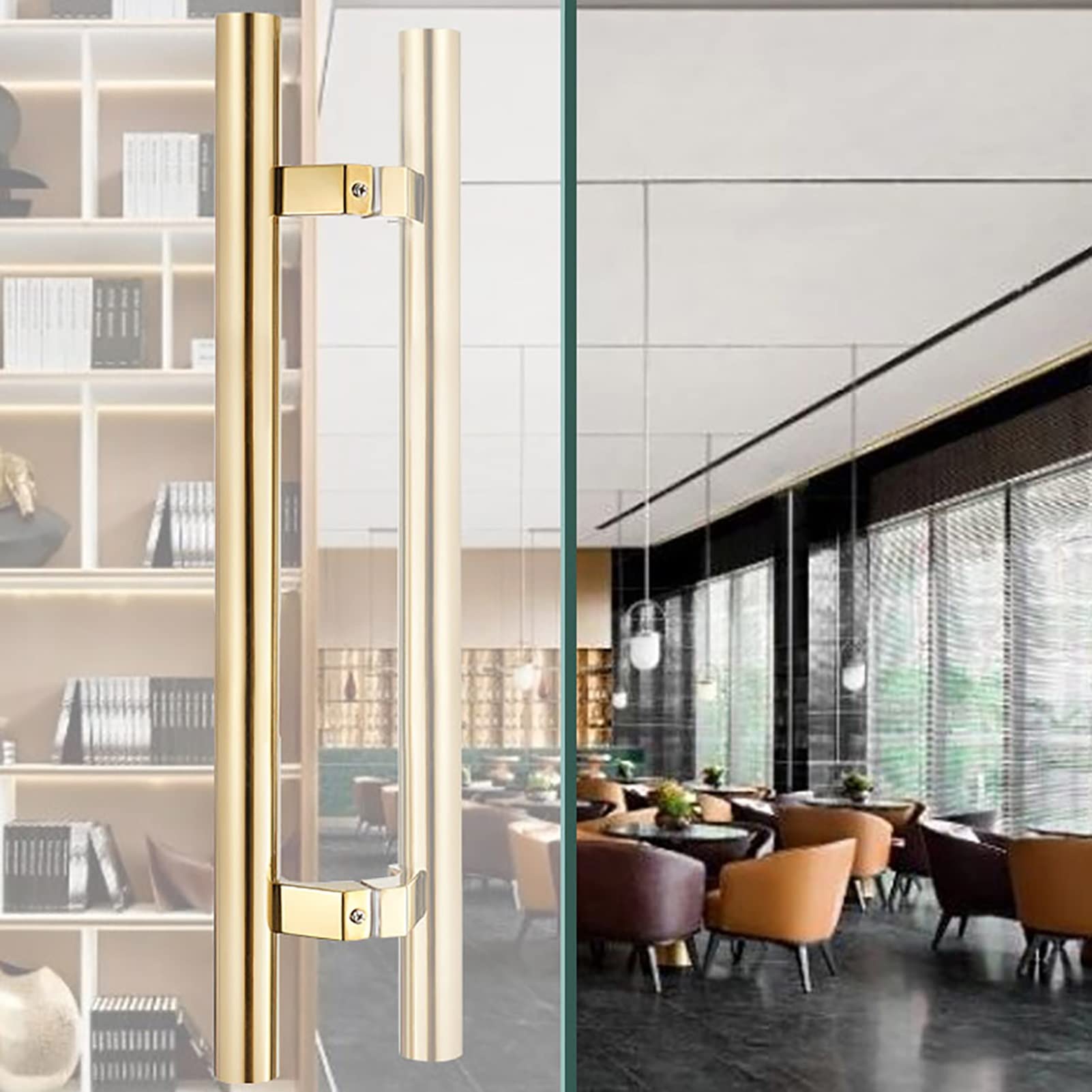 BHGFYXBS Modern Stainless Steel H Shape Push Pull Door Handle For Indoor Outdoor 80Cm/31.5 Inches Ideal For Cupboards Shops And Bathrooms,Gold2-60Cm/23.6,Gold2-60cm/23.6