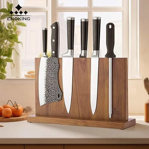 Miniatura 6 de ENOKING Bloque magnético extra grande para cuchillos, 15.2 pulgadas, soporte universal para cuchillos de madera de acacia para la cocina del hogar,