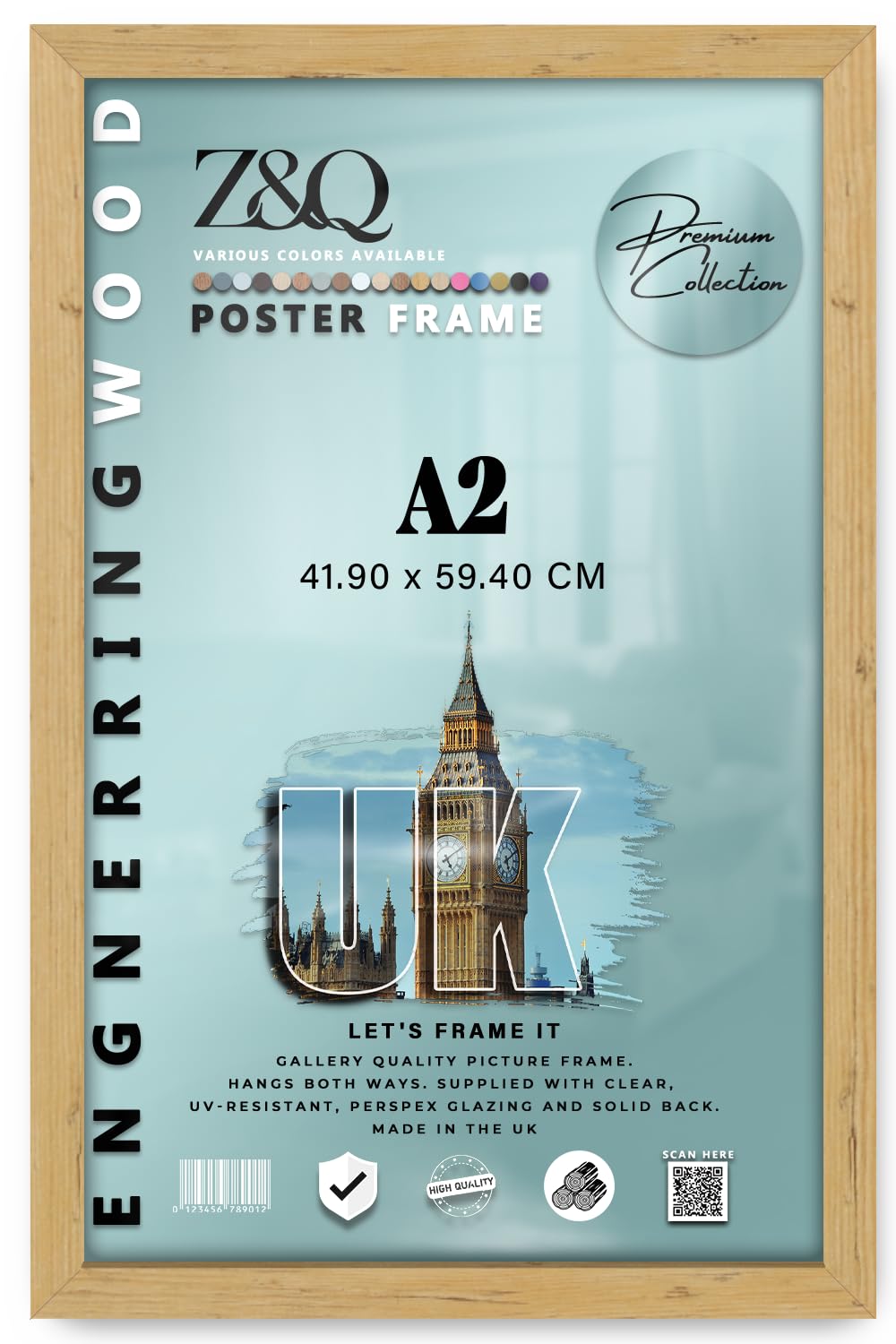 Z&Q Pine | Artistic Mdf Picture Frame A2 (41.90 X 59.40 Cm) Elegant Wooden Look, Sturdy Certificate Holder 23X16 Inch Modern & Minimalist, 419 X 594 Mm [ ]