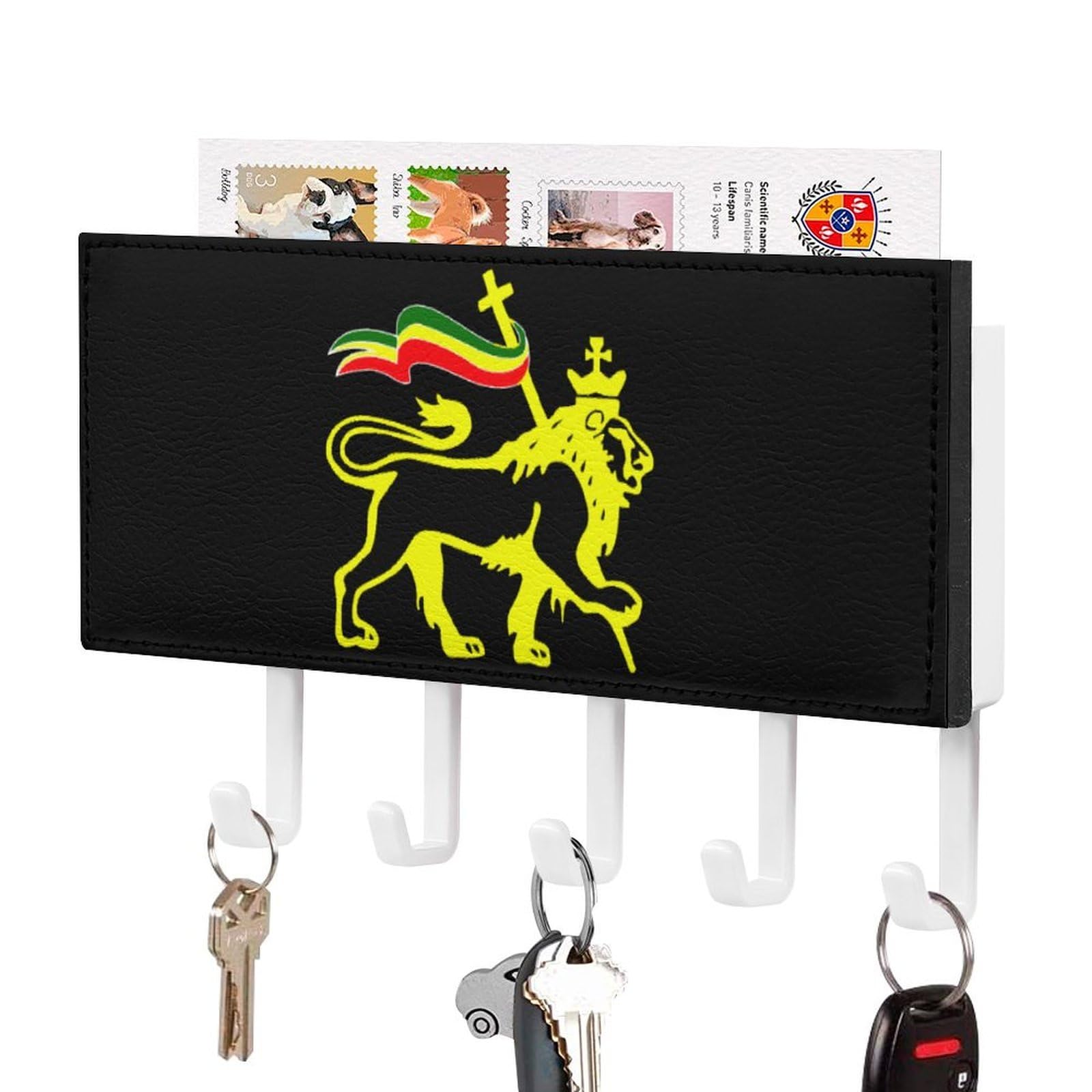 Nclqvjxzkhw White-Style Rasta-Lion Of Judah Vintage Key Holder With 5 Hooks Key Hooks Wall Mounted Key Racks Key Hanger Organiser Shelf