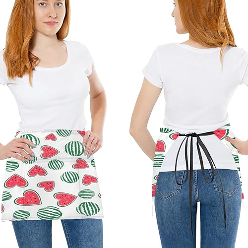 Miniatura 2 de Watermelon Heart Shaped 3 Pack Server Aprons with 3 Pocket Waterproof Womens Half Waist Aprons for Cooking Dishwashing Kitchen Gardening Salon