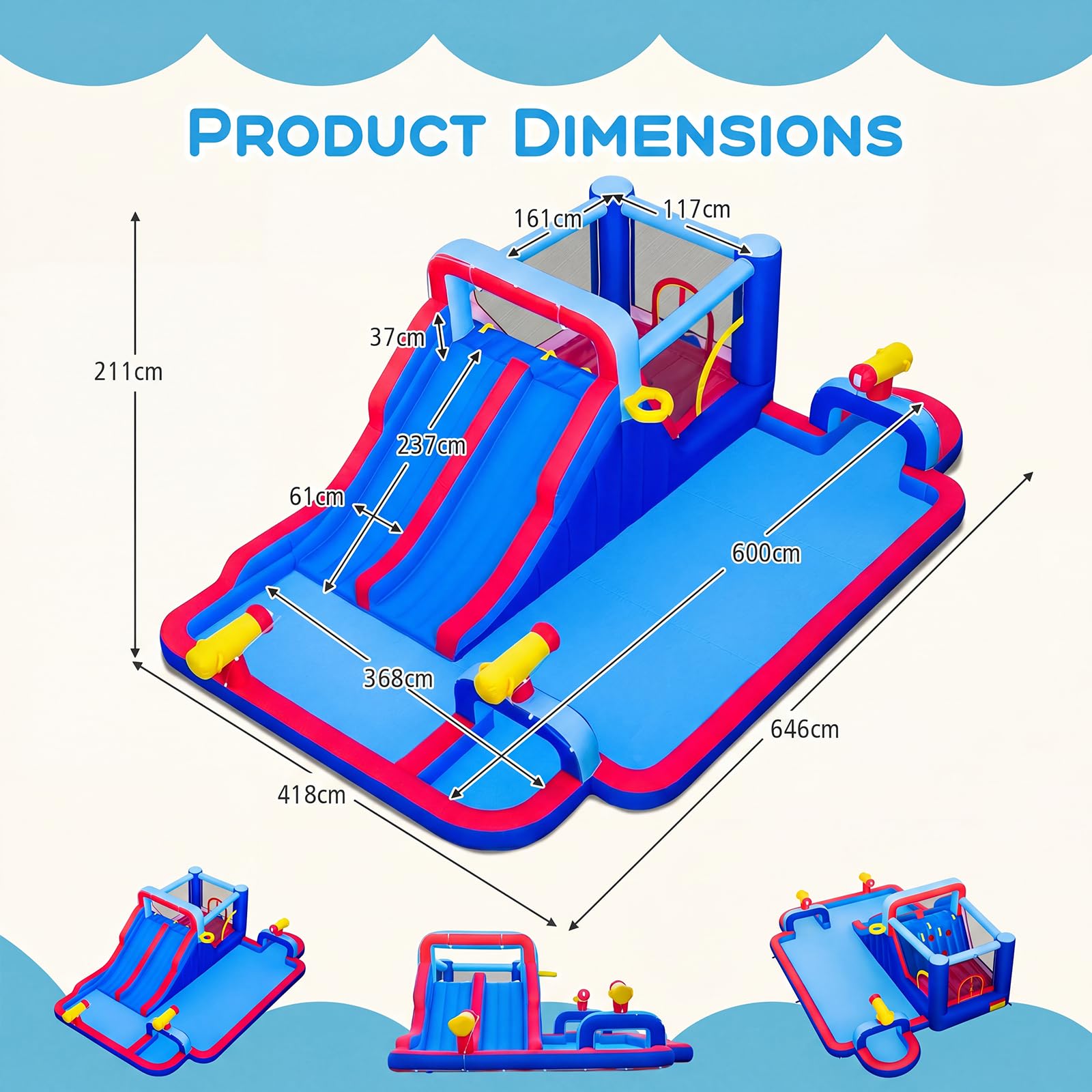 GIANTEX Castello Gonfiabile per Bambini con Scivolo, Piscina Gonfiabile in Tessuto Oxford con Canestro da Basket, Cannone ad Acqua e Parete da Arrampicata, Parco Giochi Grande da Esterno per 3-12 Anni