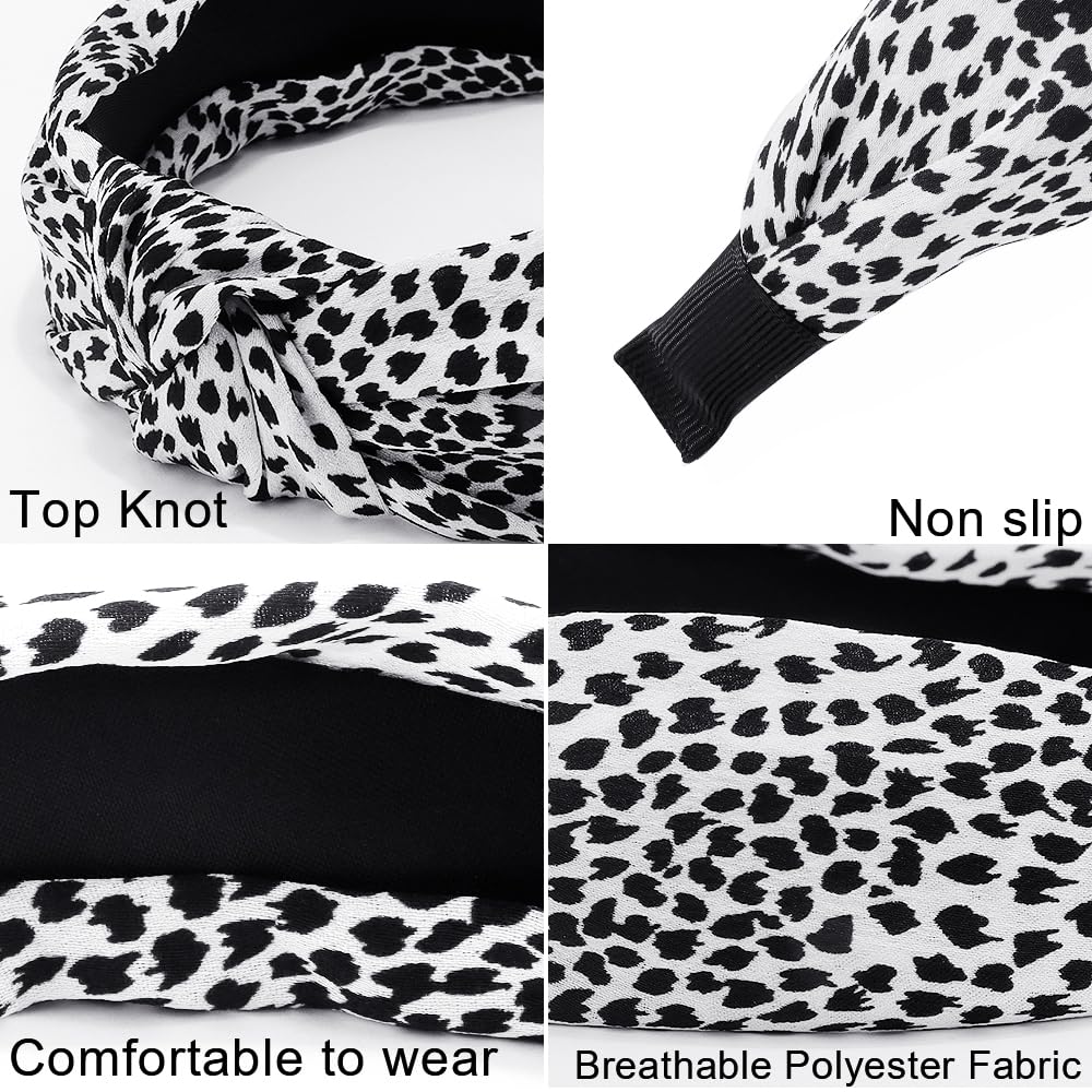 AHONEY 5 Pack Black Knotted Headbands for Women Wide Headbands for Women's Hair Top Knot Non Slip Cute Hair Accessories Leopard Print Diademas Para Mujer (Black) - Image 4