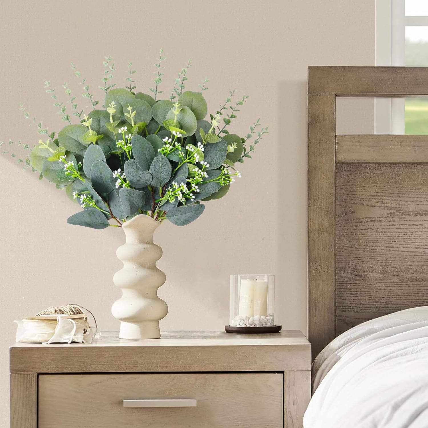 100 Pcs 4 Kinds Mixed Eucalyptus Stems Bulk, Artificial Silver Dollar Eucalyptus Leaves Bundle Faux Greenery Branches for Wedding Centerpiece Vase Bouquet Floral Arrangement Home Decor