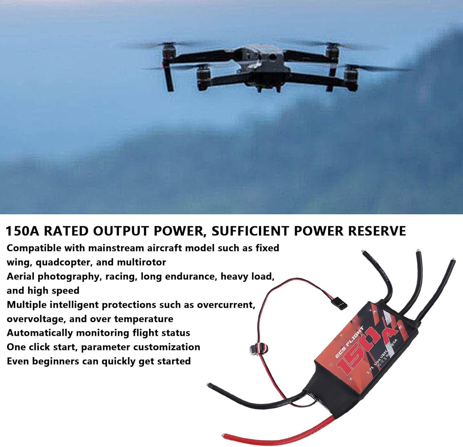 Brushless ESC, 150A Motor Electric Speed Controller Open Source for Fixed Wing Quadcopter Multirotor BLHeli RC Model Aircraft 3-7S