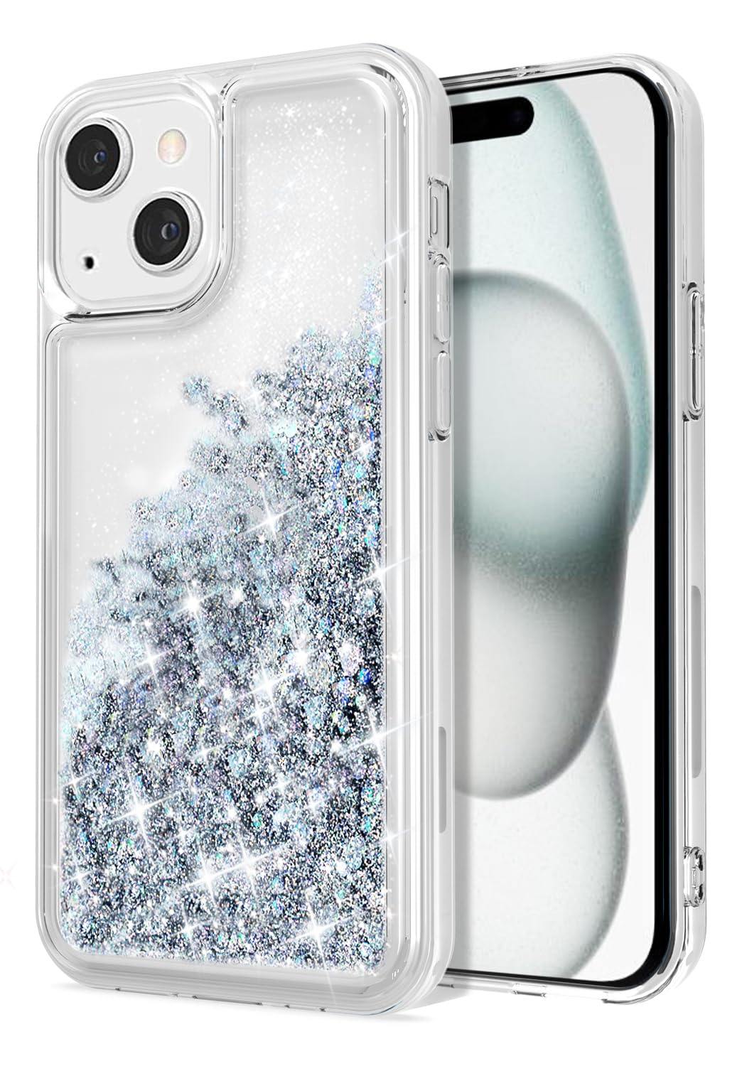 WORLDMOM for iPhone 15 Case, Clear Design Bling Flowing Liquid Floating Sparkle Colorful Glitter Waterfall TPU Protective Phone Case for iPhone 15 [