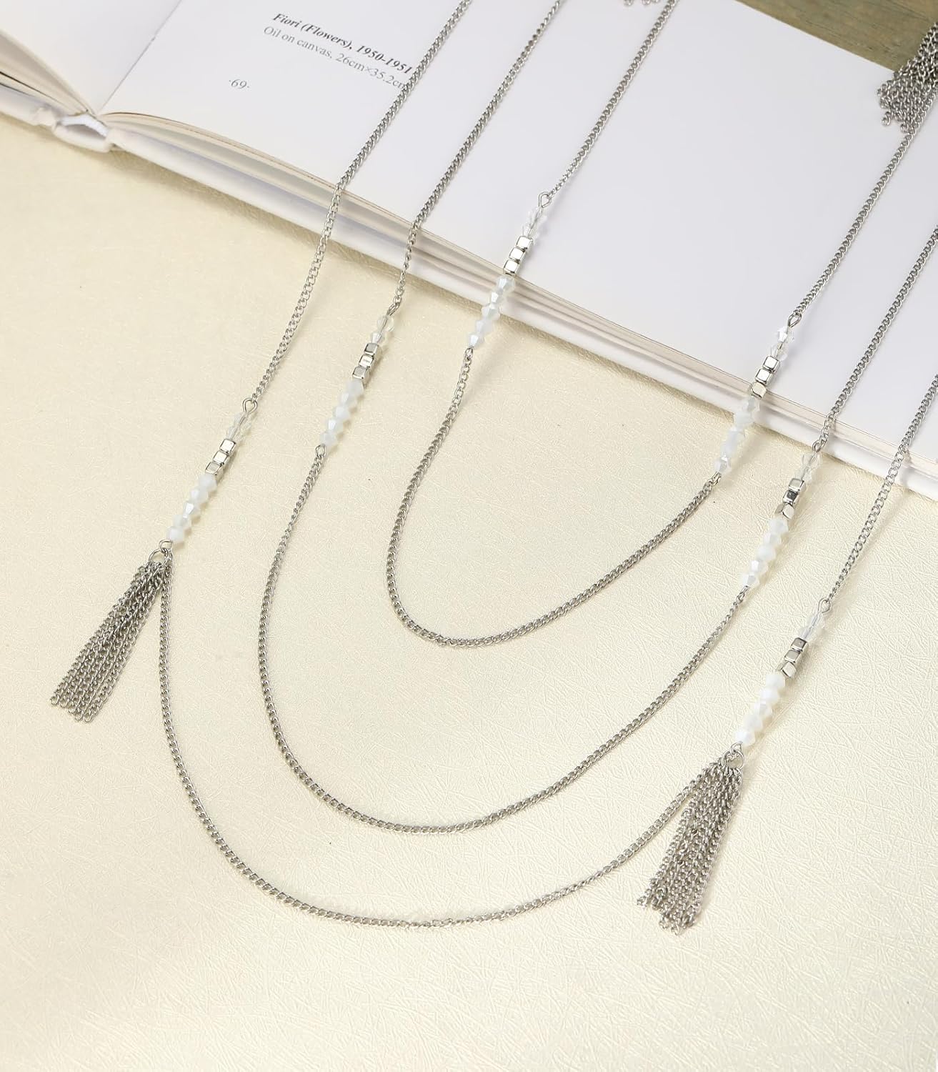 Noessla Layered Long Necklaces for Women Silver Black Beaded Necklace Vintage Flower Costume Jewelry Birthday Gifts for Women - Image 7