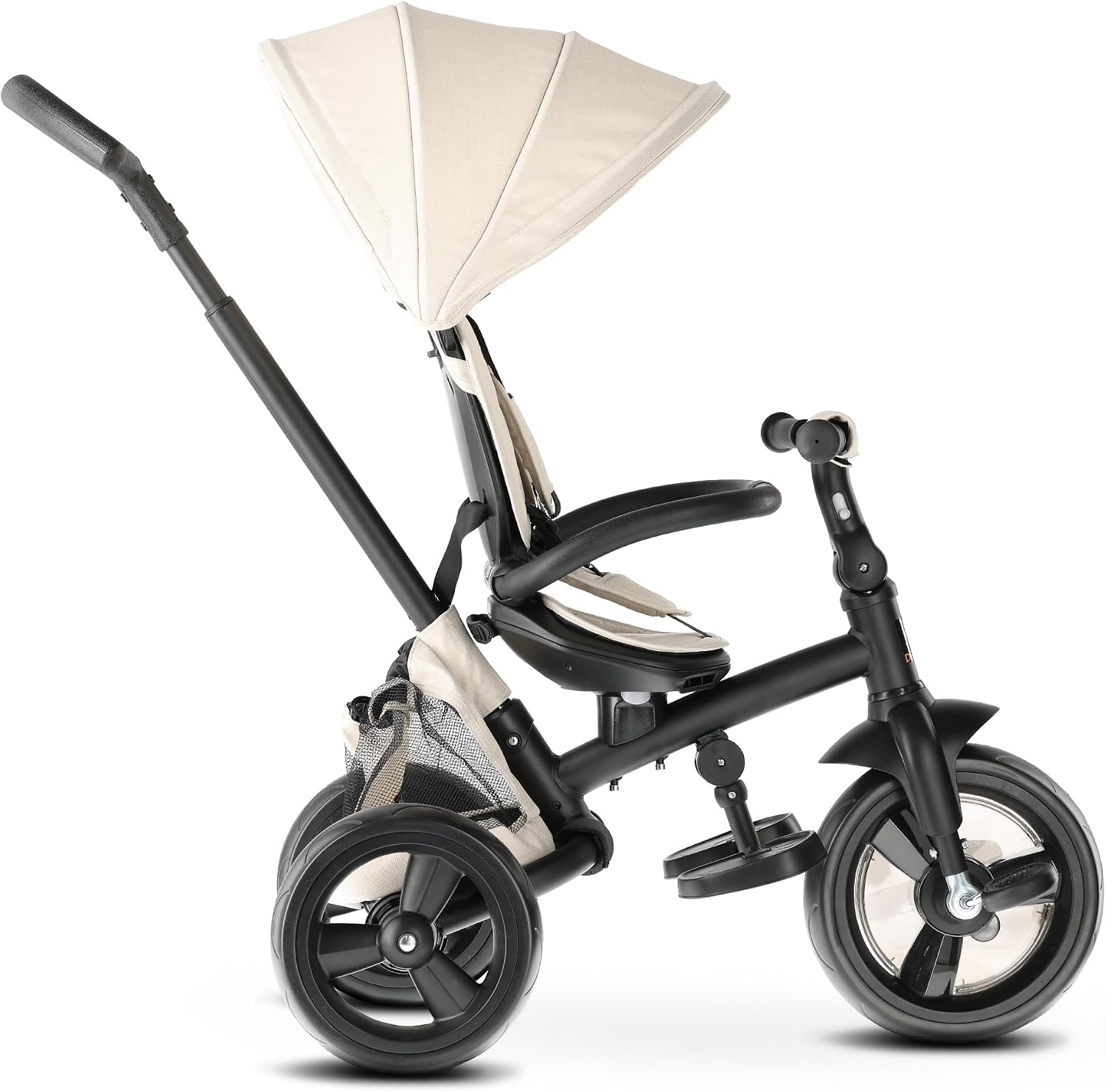 Side view of the assembled Deryan Explorer Tricycle with push bar