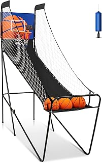 Giantex Foldable Electronic Arcade Basketball Game, with Electronic Scorer, Buzzer, 3 Basketballs, Pump, Indoor Single Shot Basketball Game for Adults, Kids