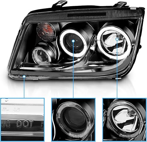 Miniatura 4 de AmeriLite para 1999-2005 Volkswagan Jetta Faros Delanteros de Proyector de Repuesto LED Halos Negros, Conjunto de Luces Antiniebla - Lado del