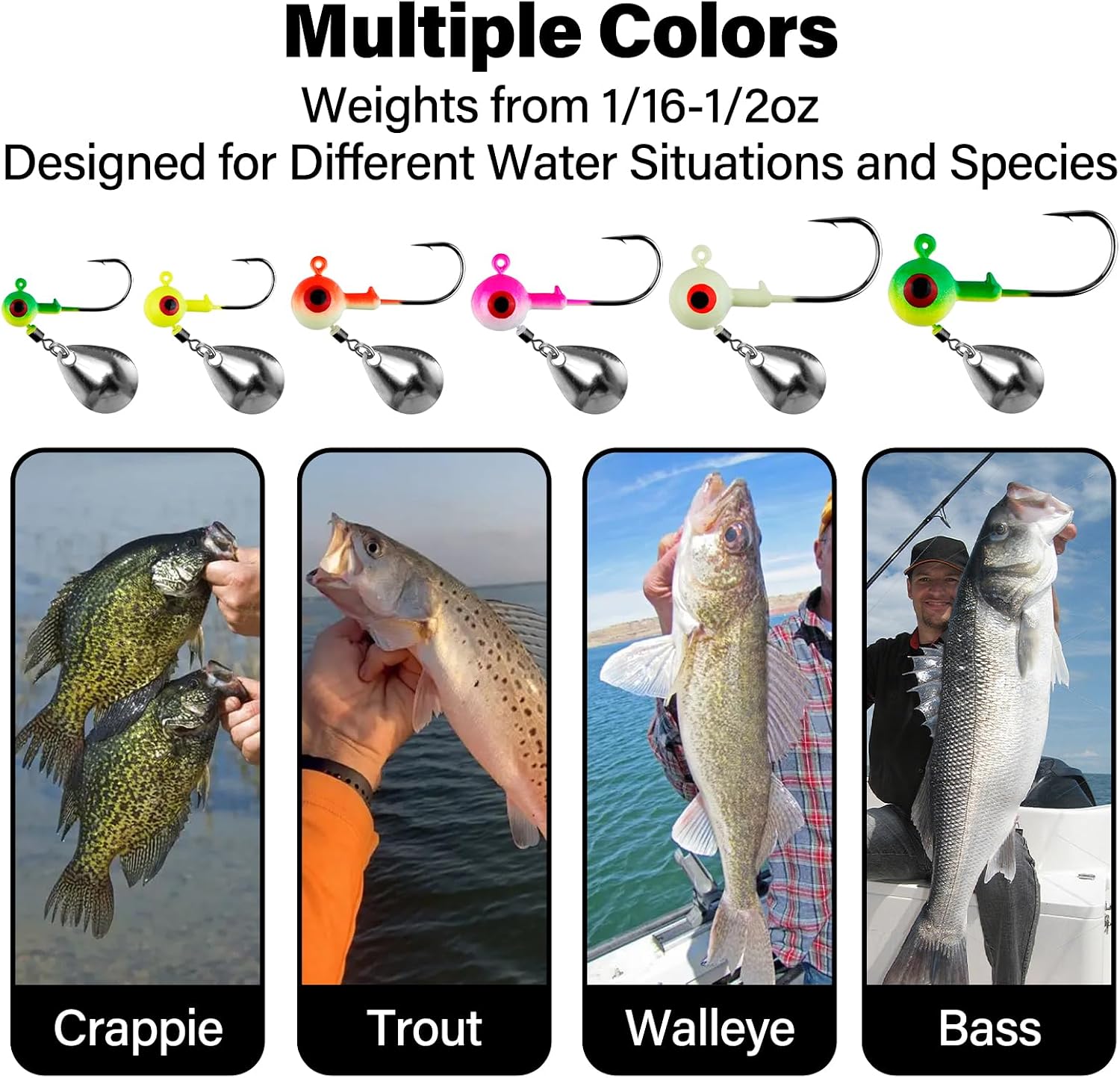 Dr.Fish 10 Pack Underspin Jig Heads Freshwater Swimbait Fishing Jig Spinner Bass Walleye Fishing Hook Colorado Blade Round Bottom Stand up