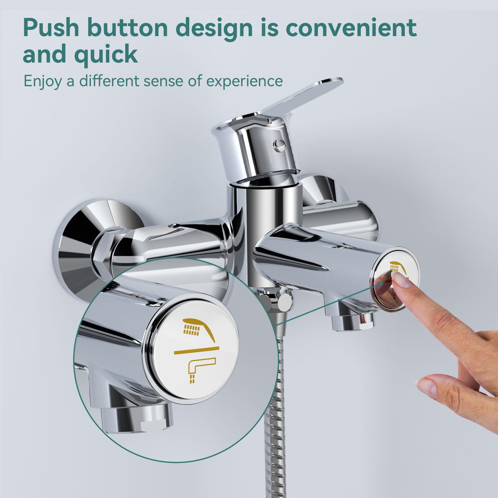 KULACO Bathtub Faucet Tap with Pressure Switch, Brass, Chrome Finish, Chrome Color Family, Wall Mount - Image 4