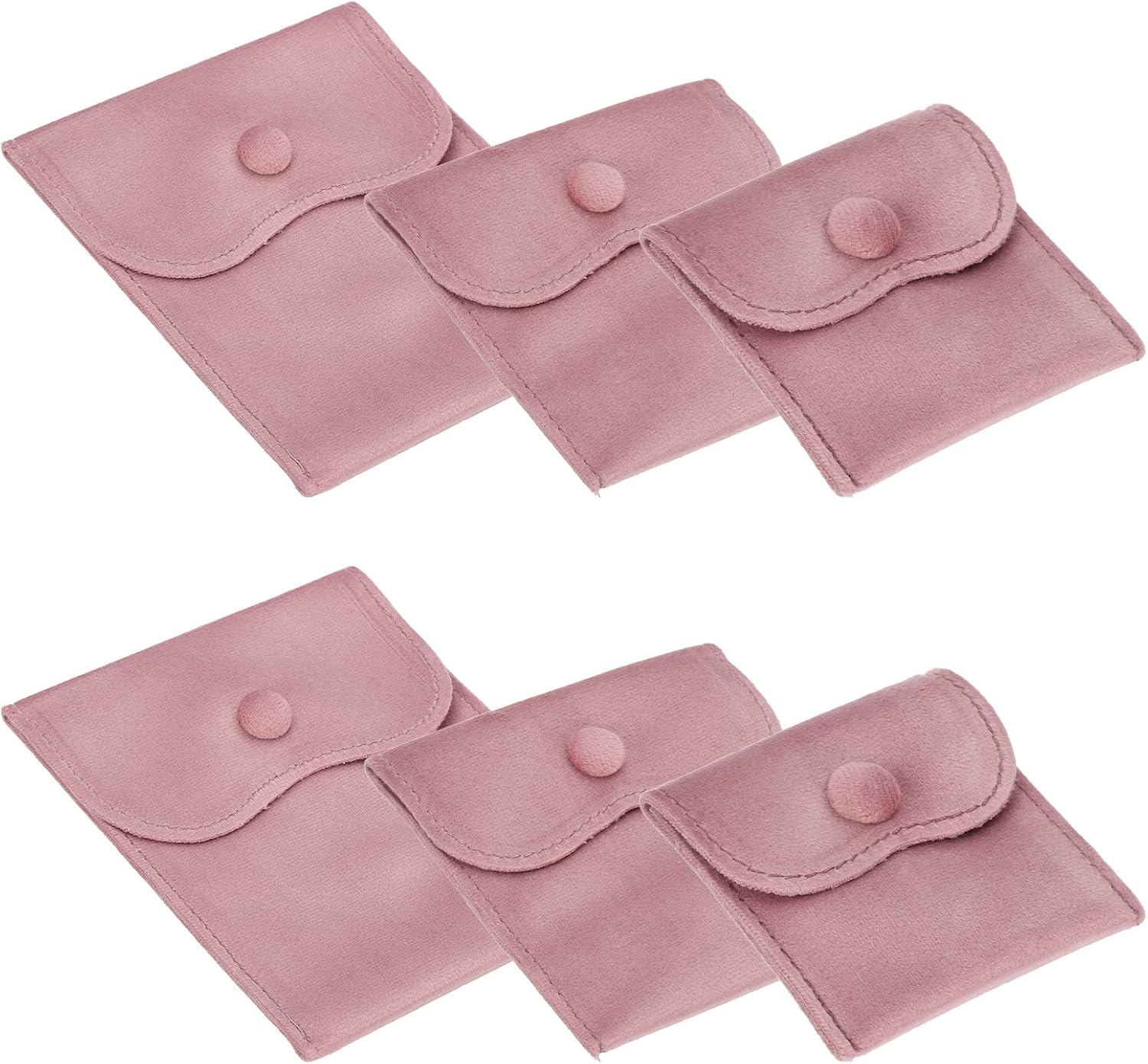PATIKIL Velvet Jewelry Pouches, 6 Pcs Jewelry Packaging Gift Bags with Snap Button for Bracelet Rings Watch Necklace, (3"x3"/4"x4"/4"x5") Pink
