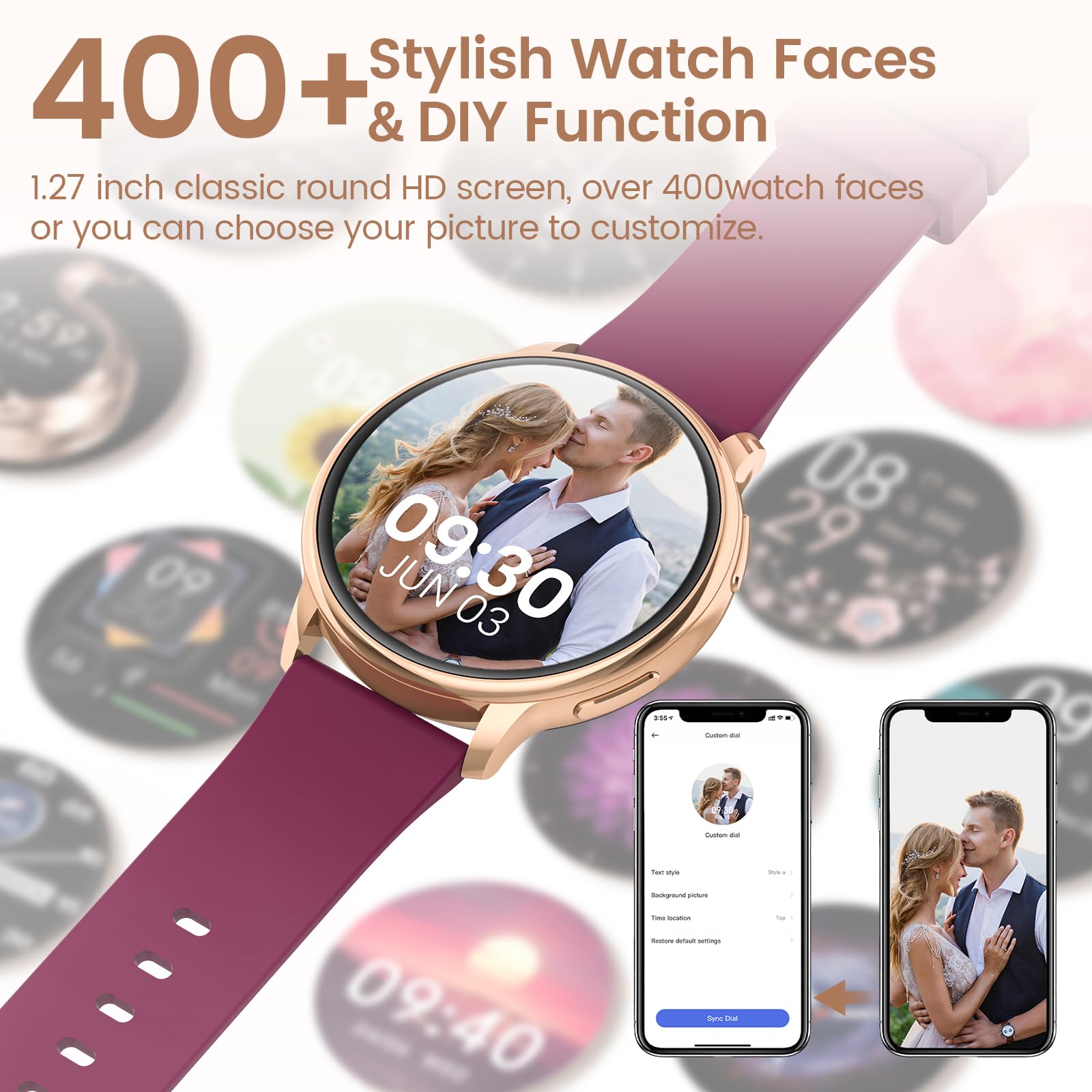 RUXINGX Smartwatch Damen 1.27" HD Touch Screen, SpO2 Pulsuhr Fitness Tracker IP68 Lila