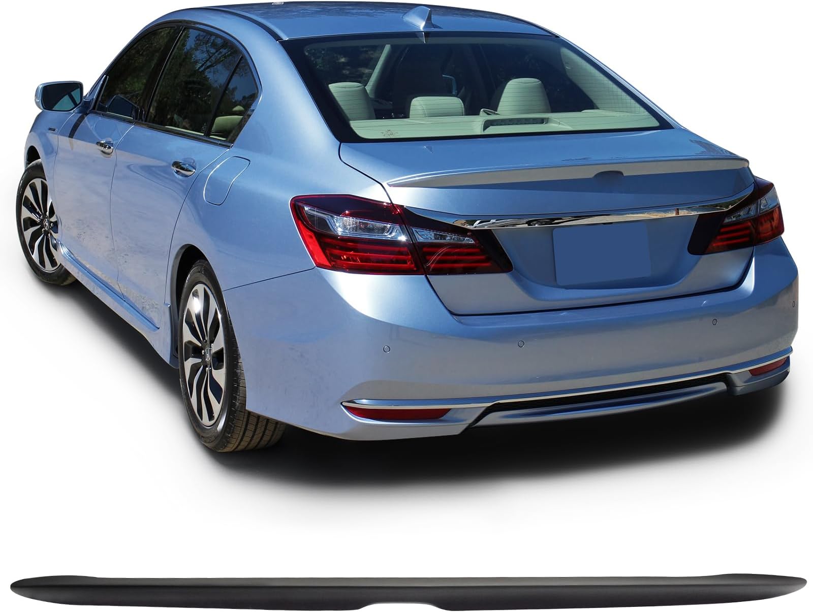 IKON MOTORSPORTS, Trunk Spoiler Compatible with 2013-2017 Honda Accord 9th Sedan 4-Door, OE Style Unpainted Black ABS Plastic Rear Trunk Lid Spoiler Wing Lip