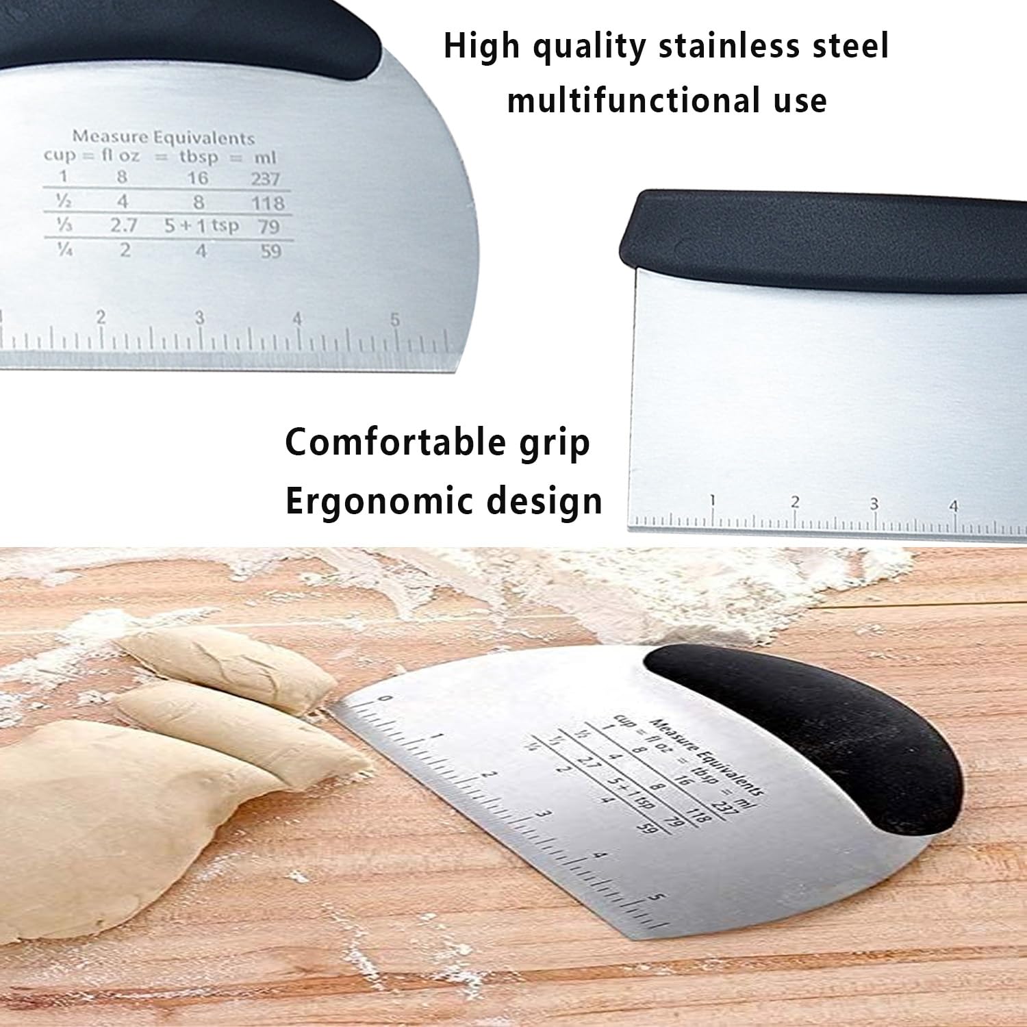 1PC In Acciaio Inox Pasta Pasticceria Raschietto Pizza Cutter Chopper con Bilancia di Misura Multiuso Torta Pane Separatore Bilancia Coltello