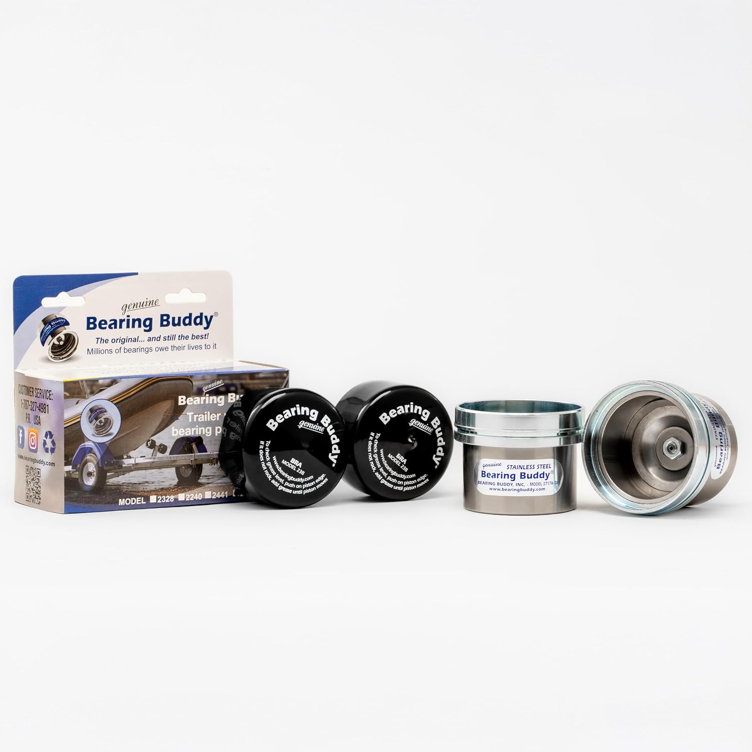 Bearing Buddy 2717A-SS - USA-Made Stainless Steel Bearing Protector with 23B Bra & Blue Grease Indicator - Wheel Bearing Protectors for Boats, RVs & More - Only Fits Hubs with a 2.717” Inside Diameter