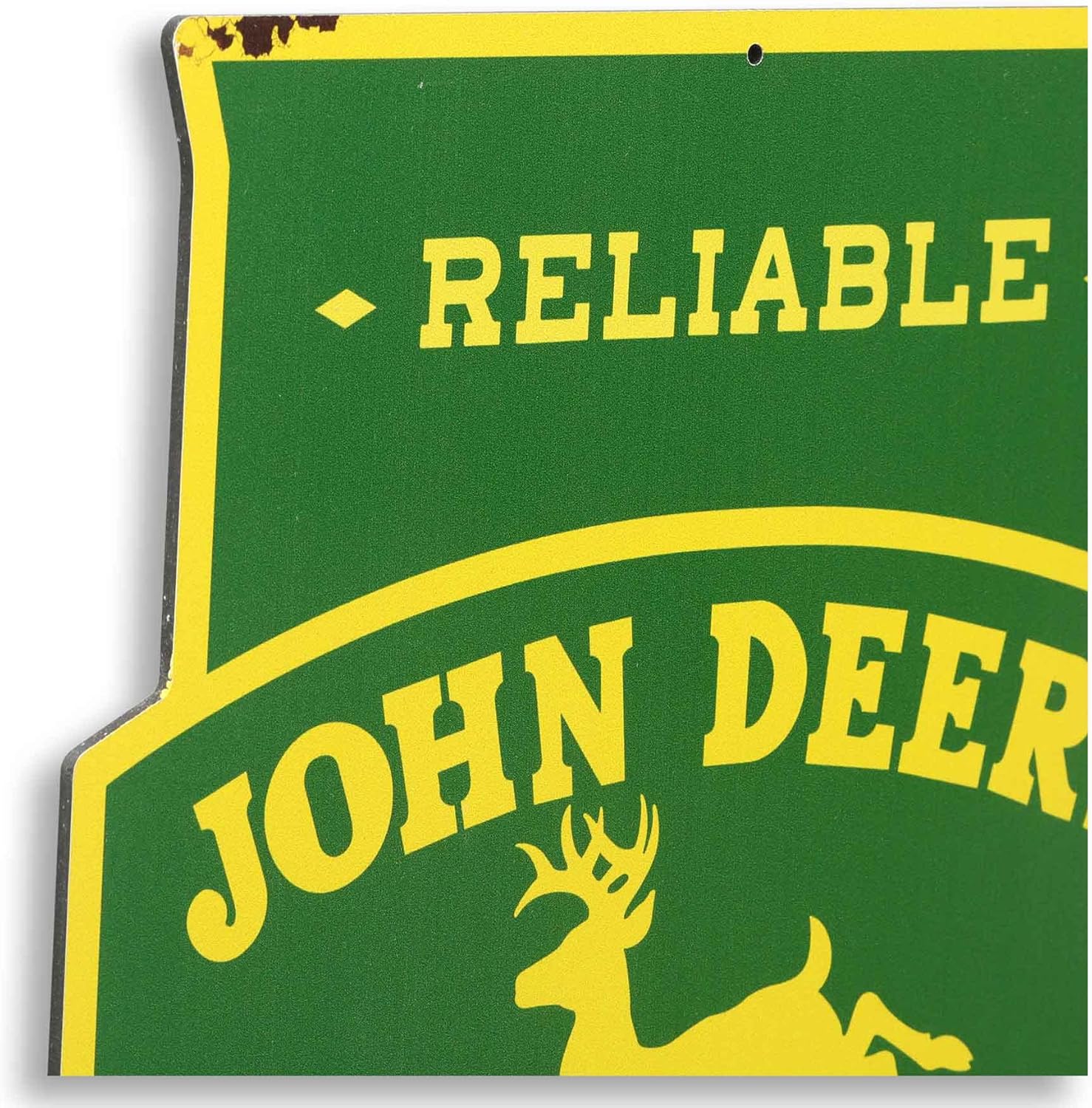 John Deere Quality Farm Equipment Shield Metal Sign - Die Cut John Deere Sign for Garage or Man Cave