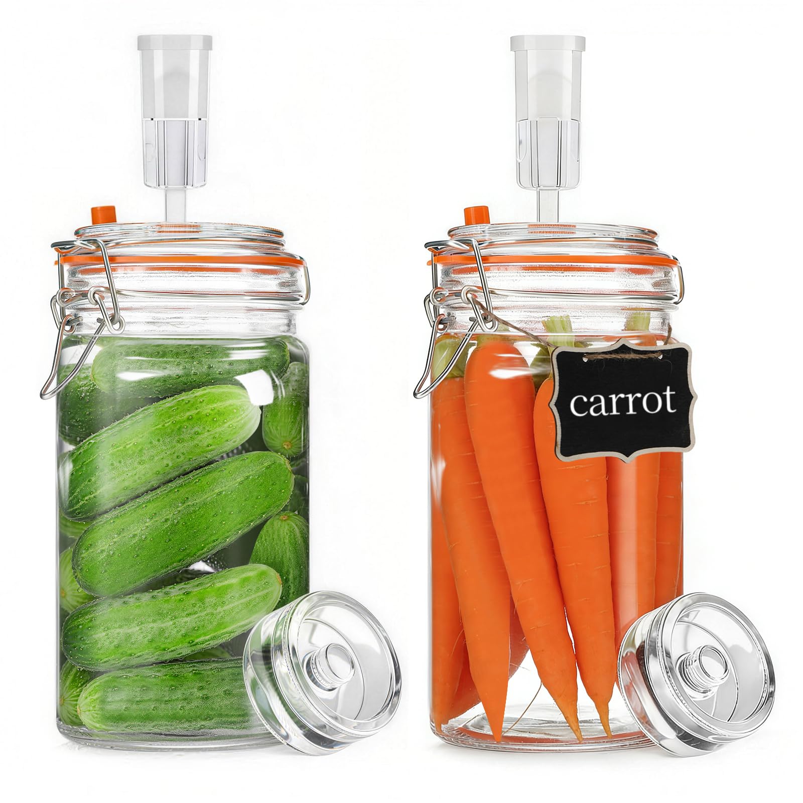 Rlssaki 2 Piezas Tarros de Fermentación con Cierre de Aire,750ml Fermentadora con Pesos, Tarros de Cristal con Tapa Hermética, Vasos de Cristal Transparente, para Kimchi, Kombucha y Encurtidos — view 9