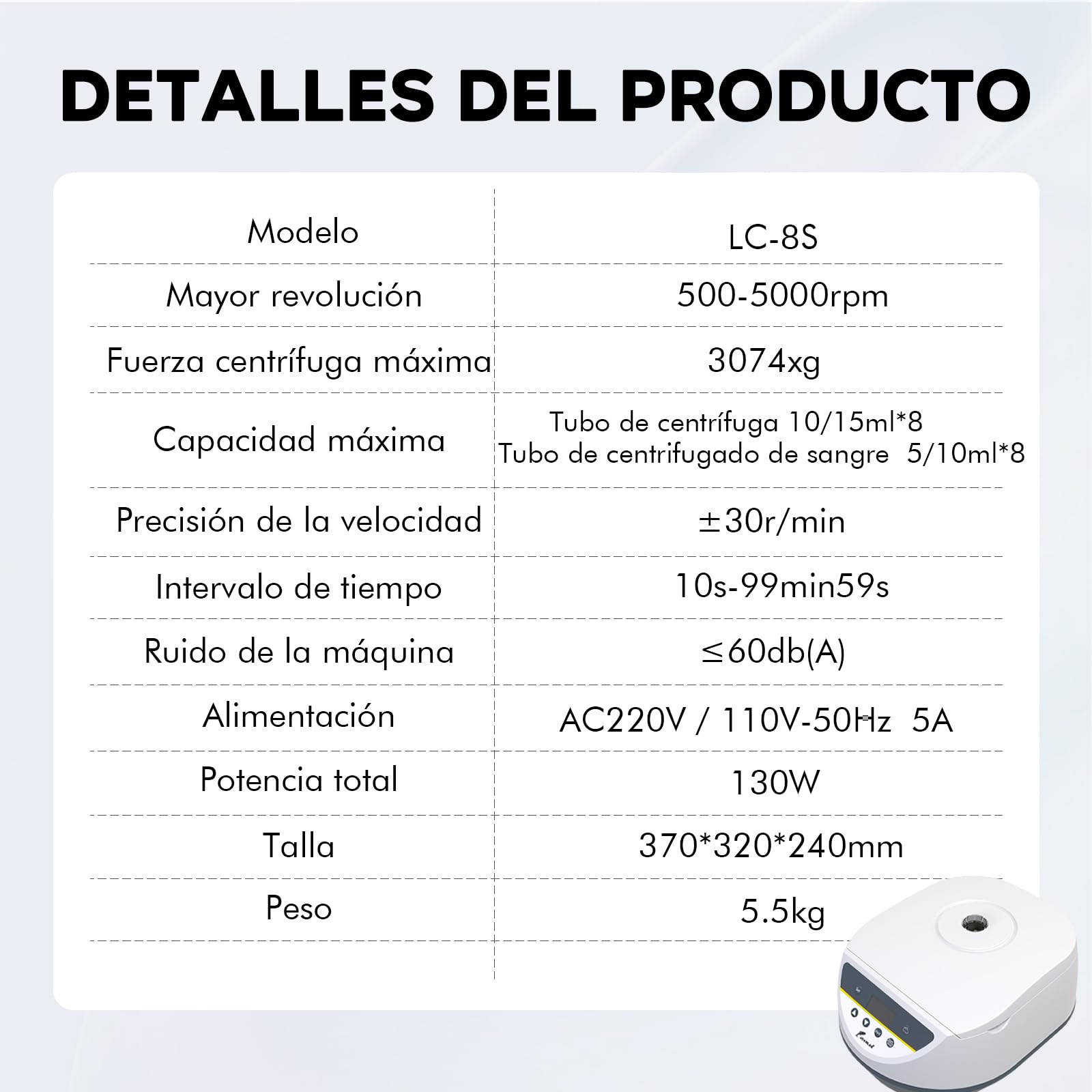 LABFISH Centrifugadora Plasma de Laboratorio PRP 8 Tubos 500-5000r/min 3074xg RCF