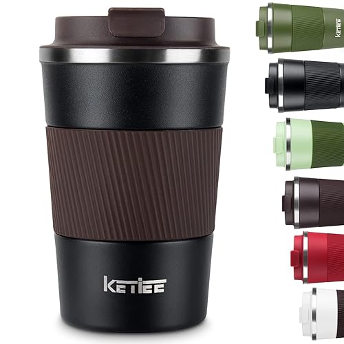 KETIEE Travel Mug, 12oz Insulated Coffee Cup with Leakproof Lid, Vacuum Stainless Steel Double-Wall Travel Coffee Mug Spill Proof, Reusable Tumbler for Men and Women for Hot & Cold Drinks