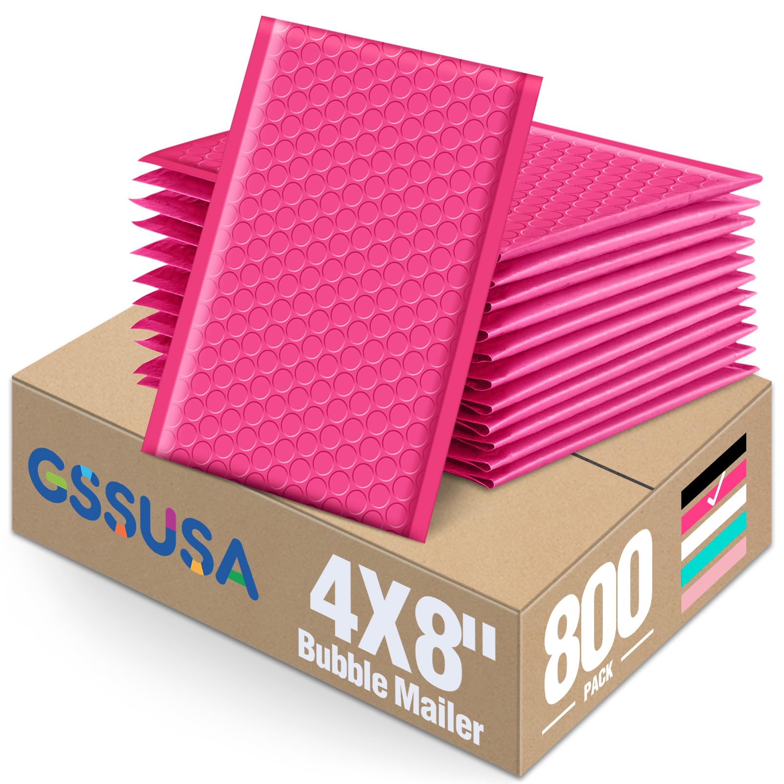 GSSUSA Pink Bubble Mailers 4x8" 800 Pack Padded Envelopes Self Seal