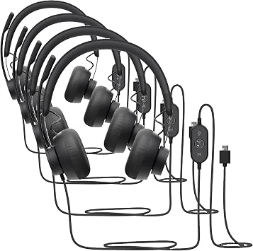 Logitech Wired USB Headset, Microsoft Teams Certified, Noise Cancelling, Microphone Included, Zone Wired ZoneWMS Zoom Skype Compatible, USB-C Mac, PC Headphones, PC Headphones, Black