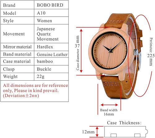 Miniatura 4 de BOBO BIRD Mens Womens Bamboo Wooden Watch with Brown Cowhide Leather Strap Analog Quartz Casual Watches