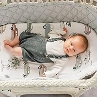 Vista 107 de Juego de 2 sábanas elásticas ultra suaves para moisés, ajuste universal para moisés, cesta de moisés, colchón rectangular ovalado, seguro y cómodo