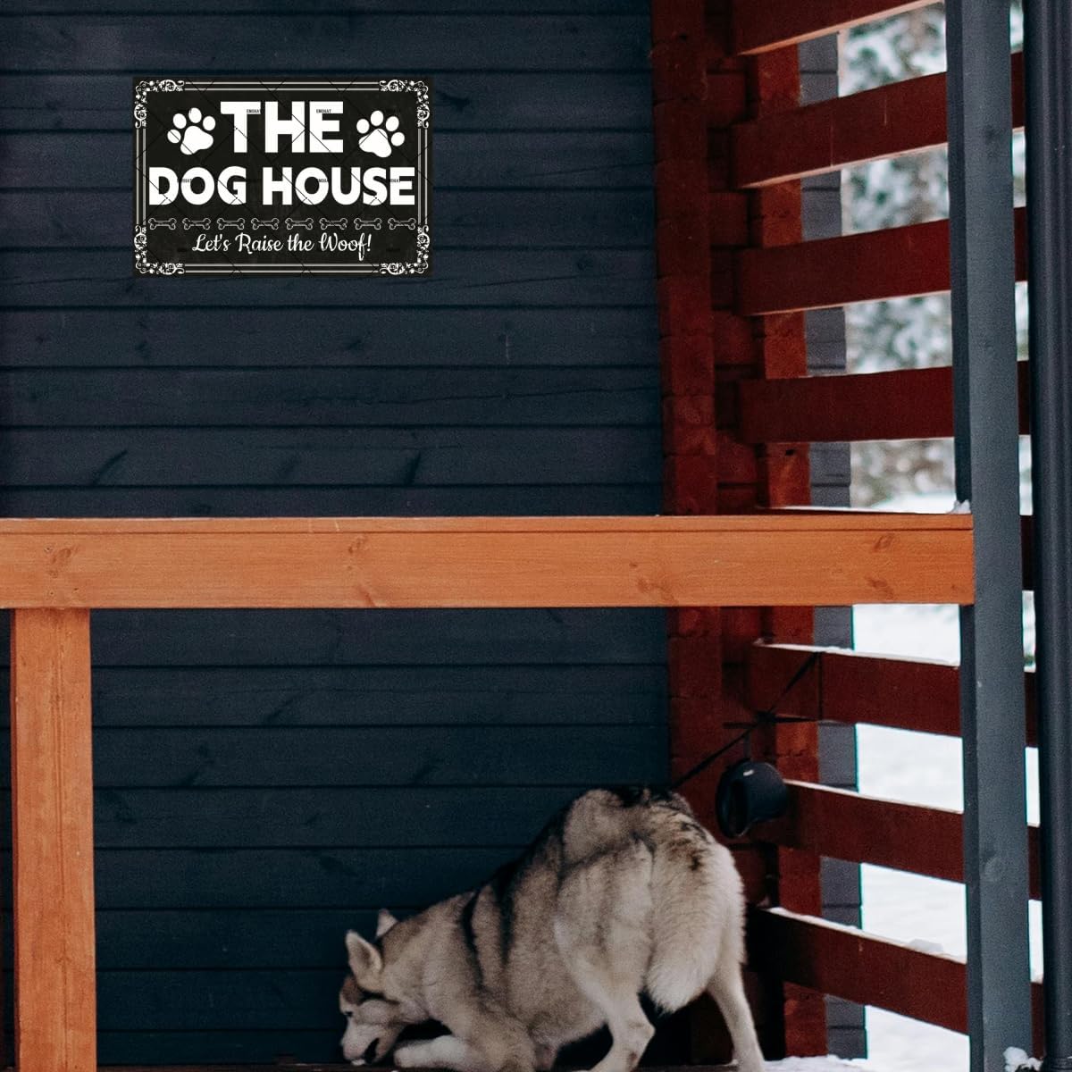 EMOHAT Funny The Dog House Metal Tin Sign Let's Raise the Woof Metal Sign Home Living Room Farmhouse Yard Garden Man Cave Metal Poster Wall Decor Gifts for Dog Lovers Tin Plaque 12x8 Inches - Image 6