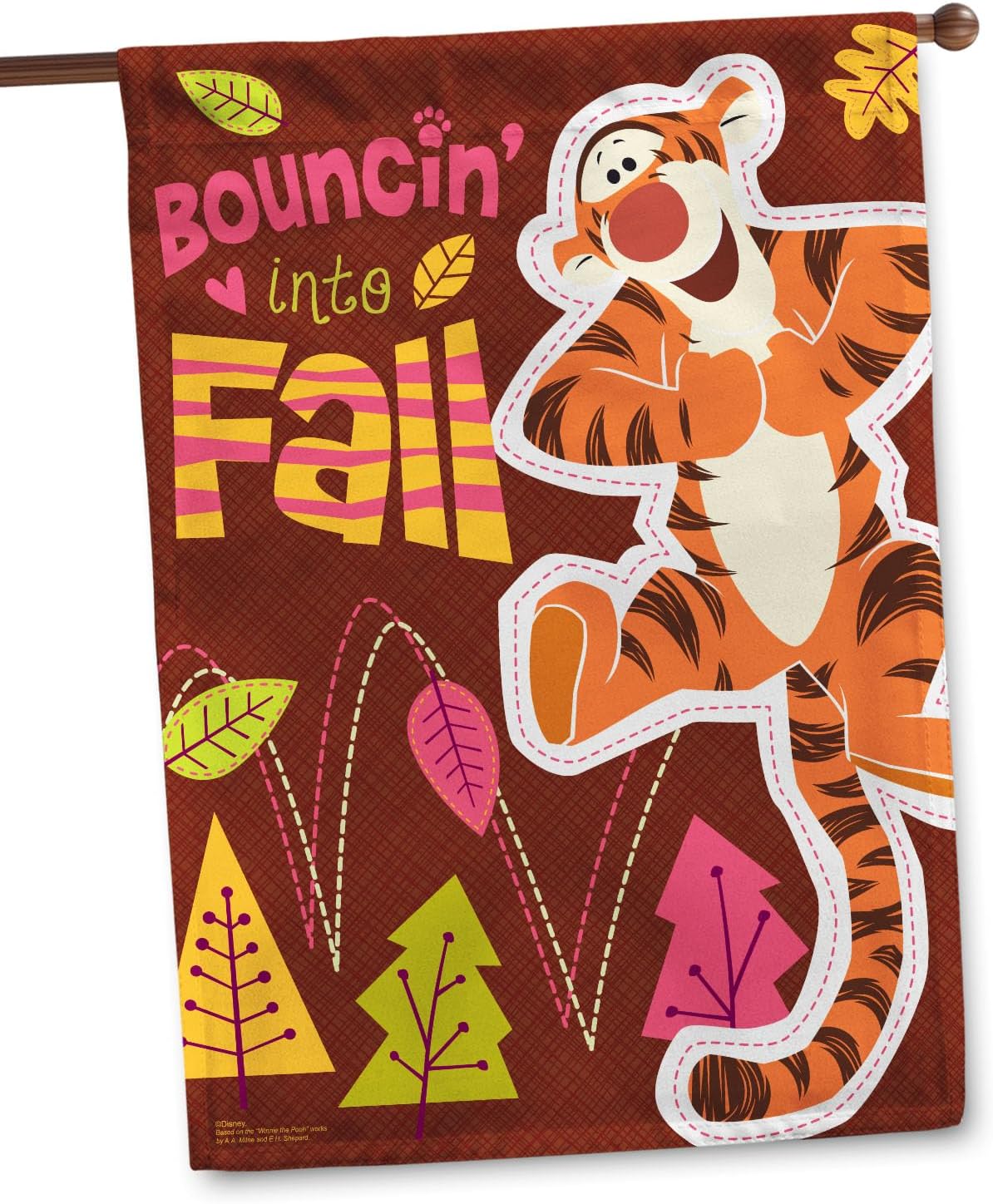 Flagology.com, Disney Bouncin' into Fall Tigger – House Flag 28" x 40", Outdoor Flag, Exclusive Premium Fabric, Officially Licensed Disney, Fall, Autumn